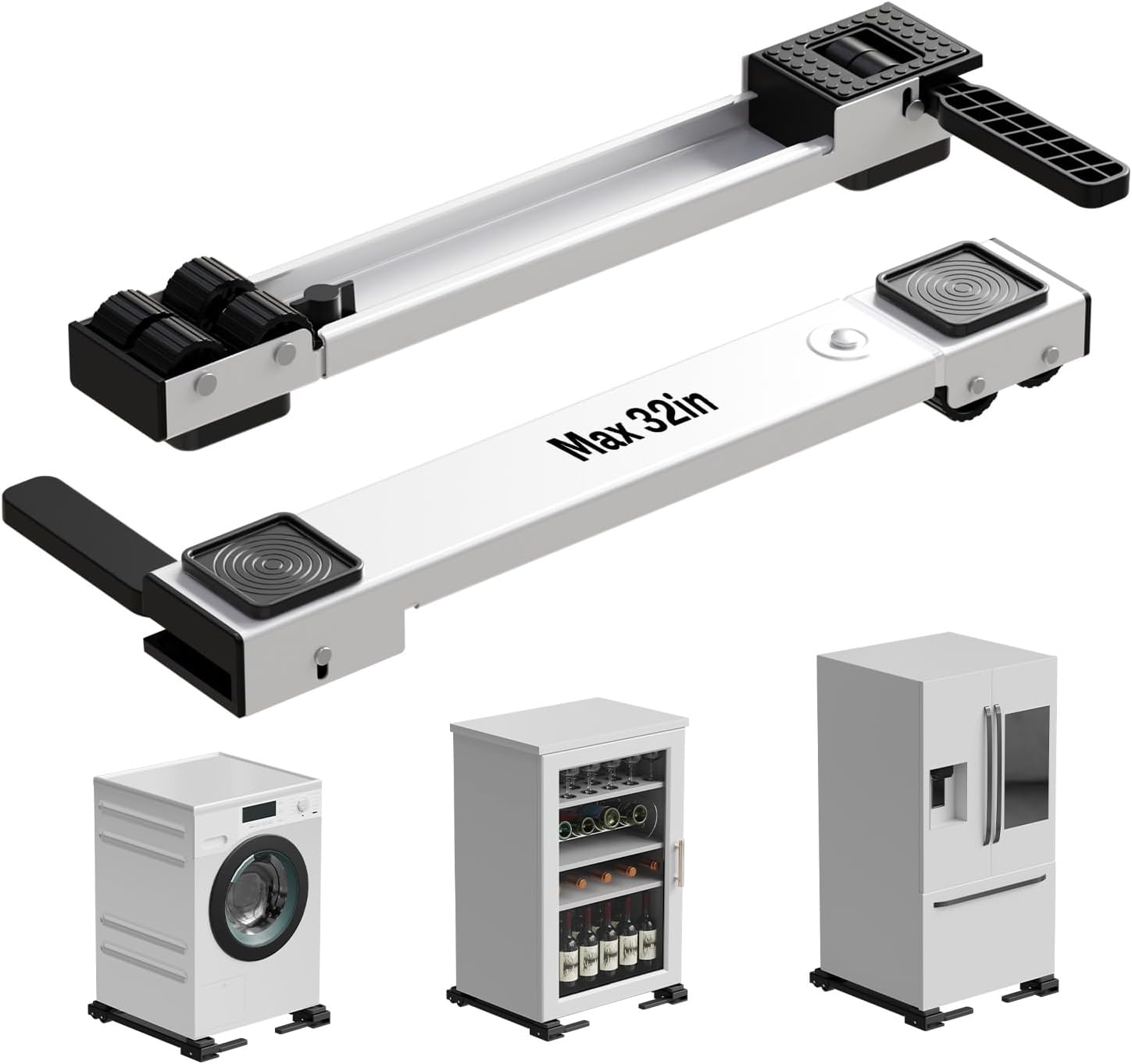 Appliance Rollers Heavy Duty,Newest Extendable Appliance Sliders,Liftable Washing Machine Base,Easily Move Washer and Dryer Machines,Refrigerators,Furniture-White