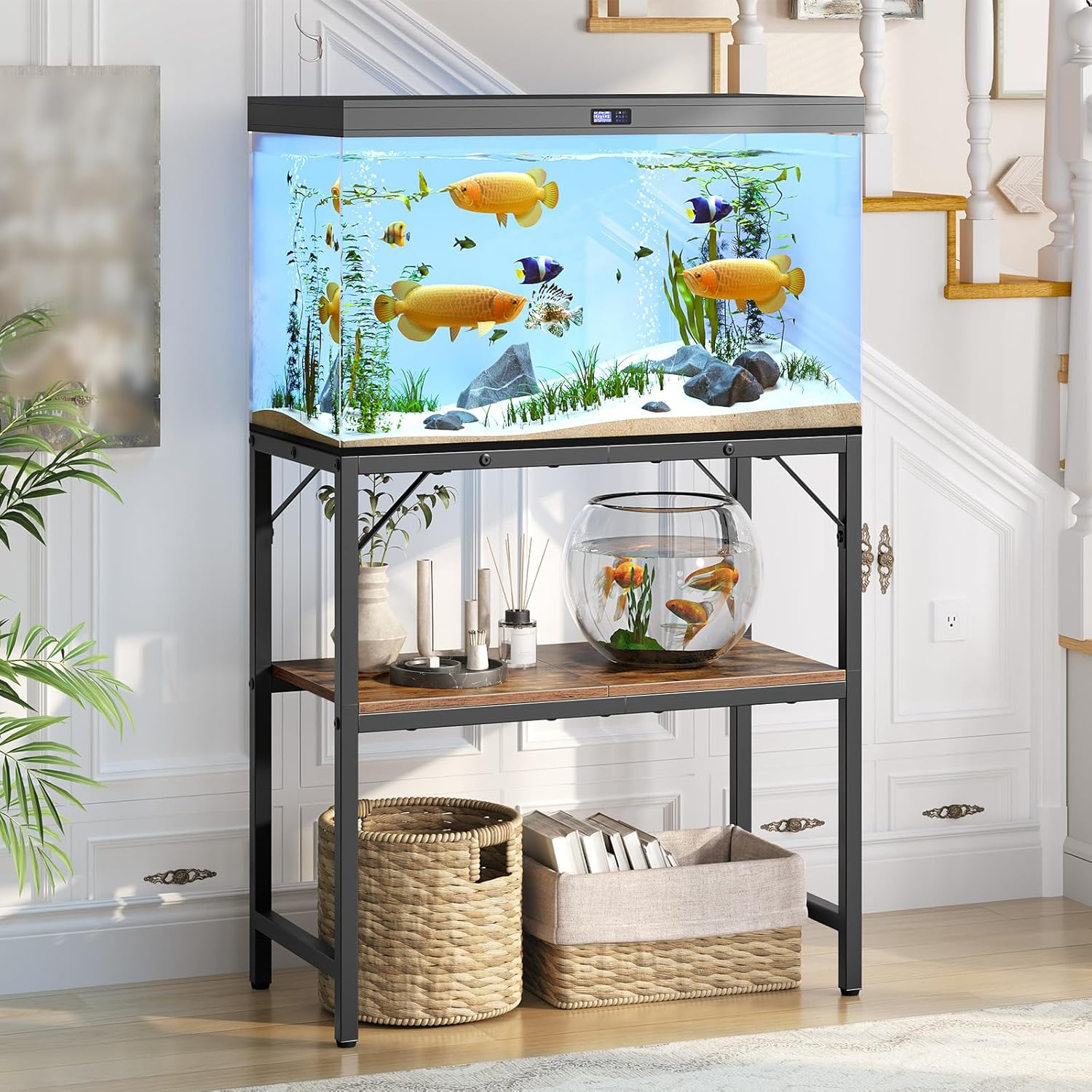 20 Gallon Fish Tank Stand, Aquarium Stand with 2-Tier Storage Shelves, Heavy Duty Breeder Turtle Terrarium Stand Rack for Home Office, 24.0