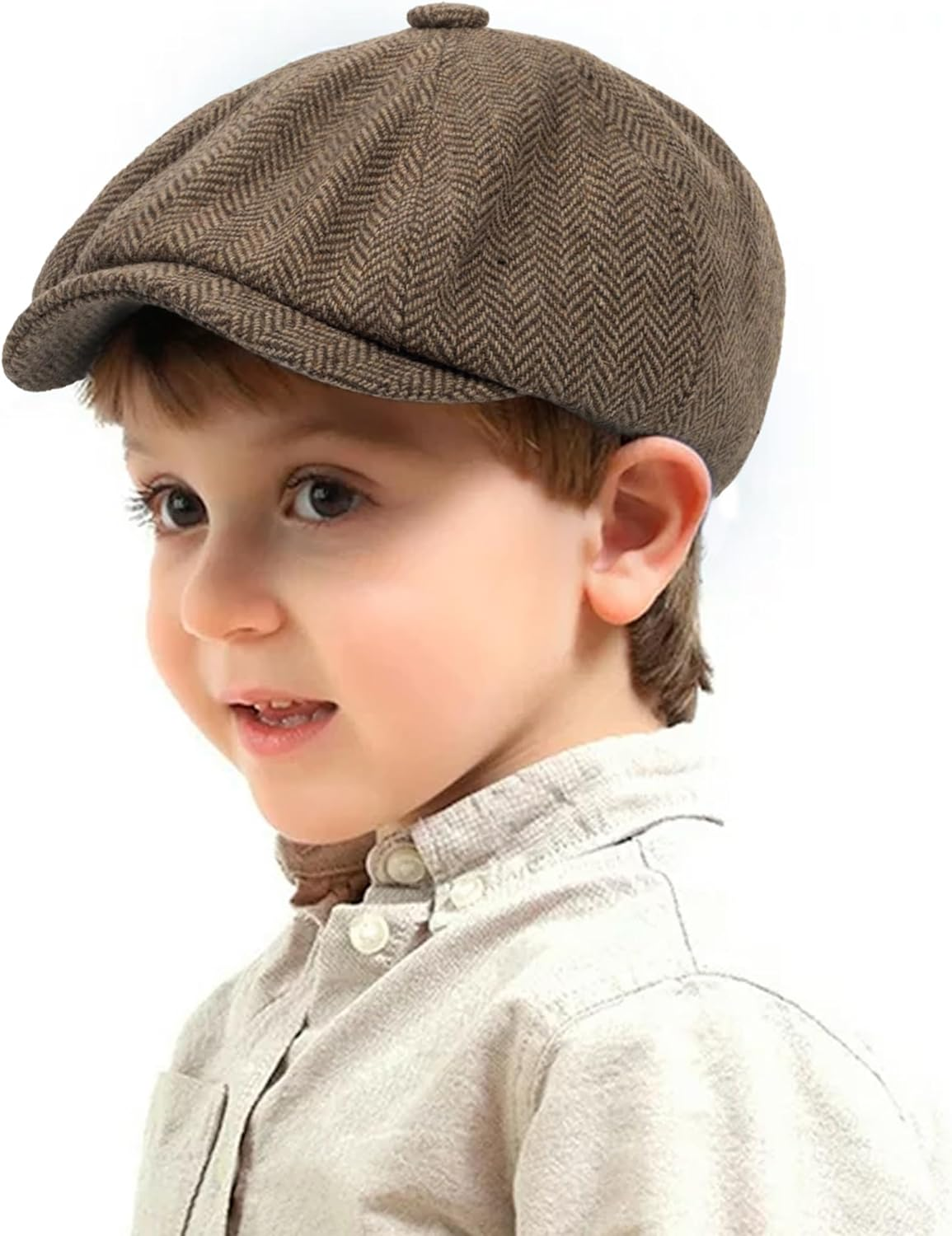 Kids Boys Wool Newsboy Cap - Vintage Tweed Flat Beret Cabbie Hat for Toddler Boys Girls Pageboy(for 4 to 9 Years)