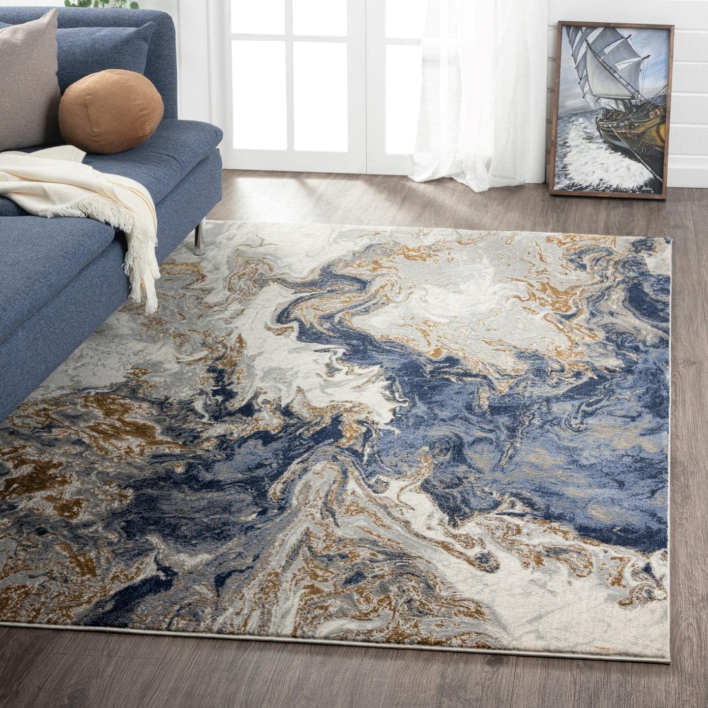 LUXE WEAVERS Marble Swirl Abstract Area Rug, Blue 5X7