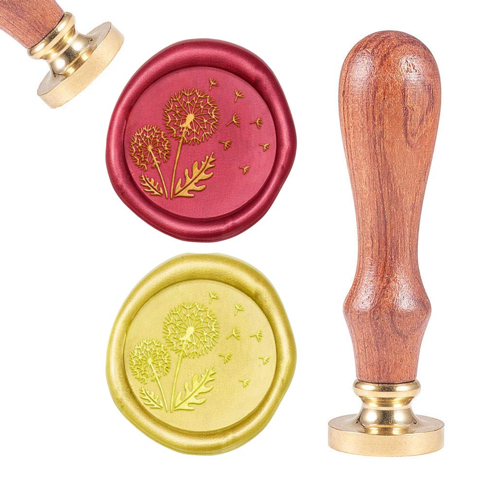 CRASPIRE Dandelion Wax Seal Stamp Flower Vintage Wax Sealing Stamps Retro 25Mm Removable Brass Head Wooden Handle for Envelopes Invitations Wine Packages Greeting Cards Weeding