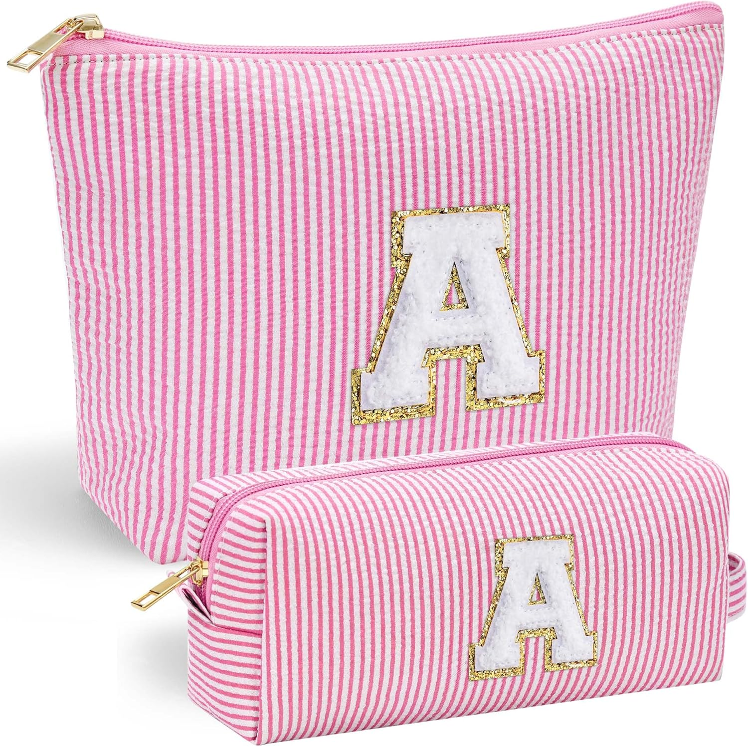 Personalized Initial Makeup Bag for Women | Pink Cosmetic Travel Toiletry Bag
