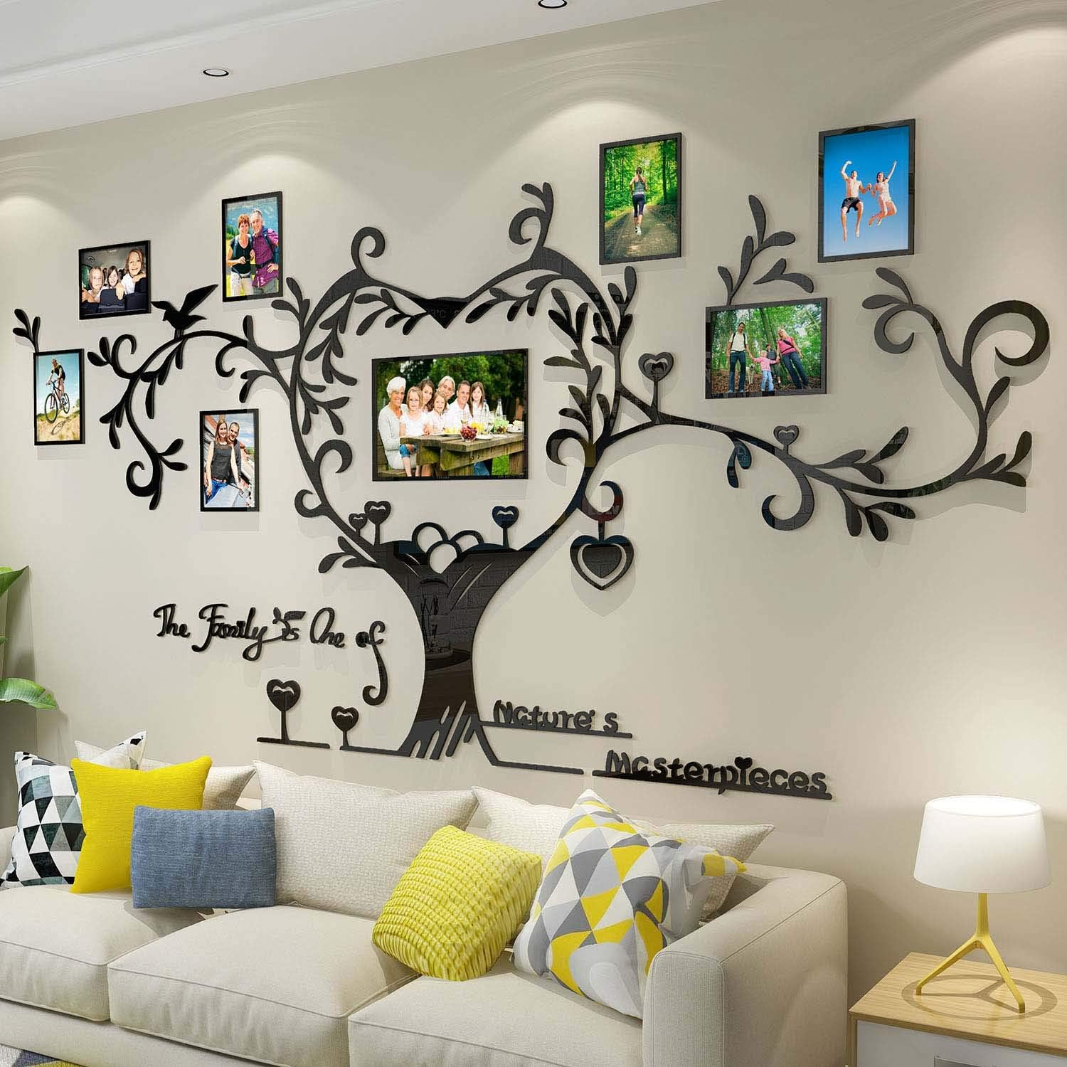 Decorsmart Love Family Tree Picture Frame Collage Removable 3D DIY Acrylic Wall Decor Stickers with Inspirational Quote for Living Room, Black