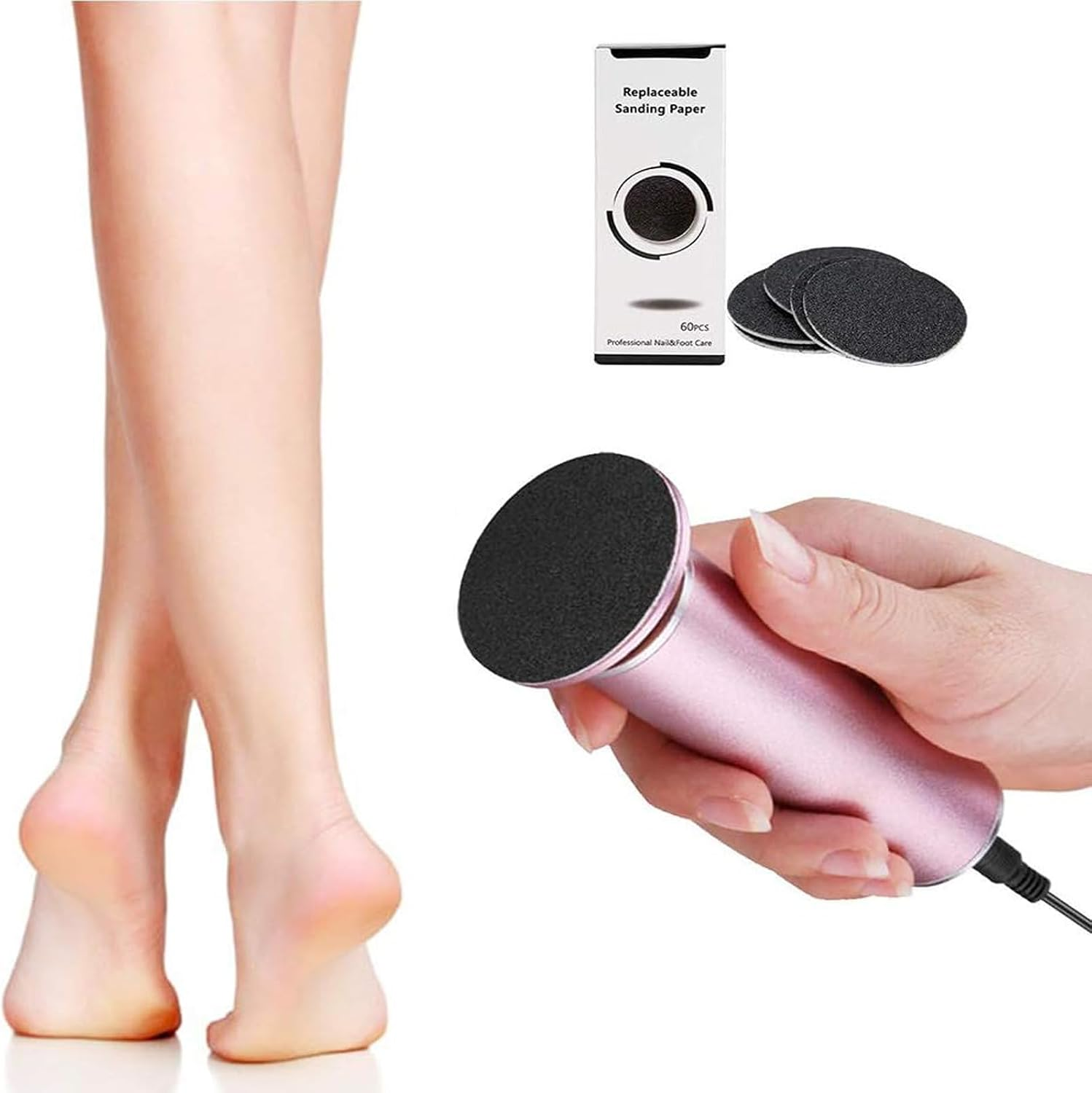 Electric Foot File Callus Remover, Professional Calluses Remover for Feet with 60Pcs Sandpaper Discs, Adjustable Speed Control Pedicure Tool for Men Women Dead Dry Cracked Hard Skin