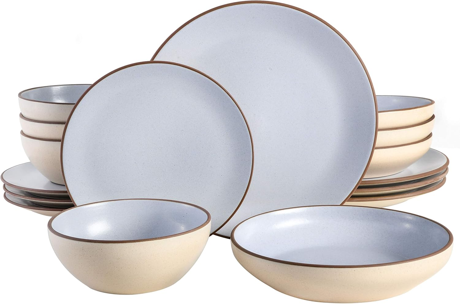 Contempo Classic Double Bowl Dinnerware Set, Service for 4 (16Pcs), Light Blue