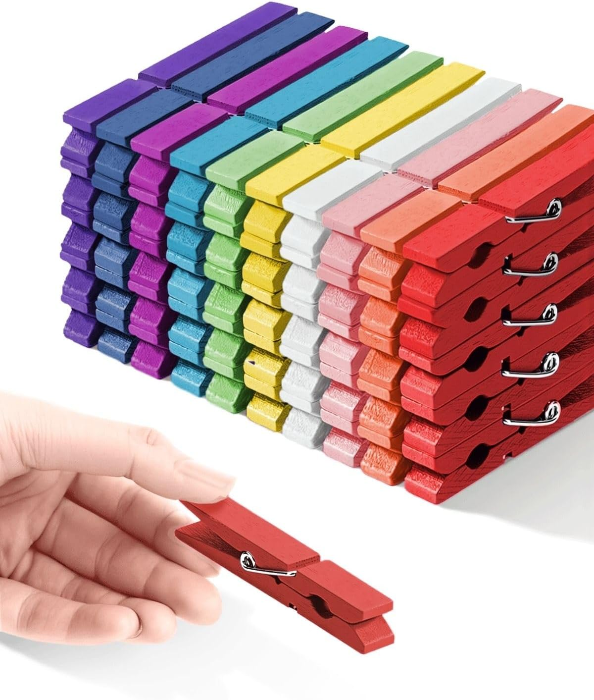 Pinzas de ropa de colores, pinzas de madera, colores del arcoíris, paquete de 50