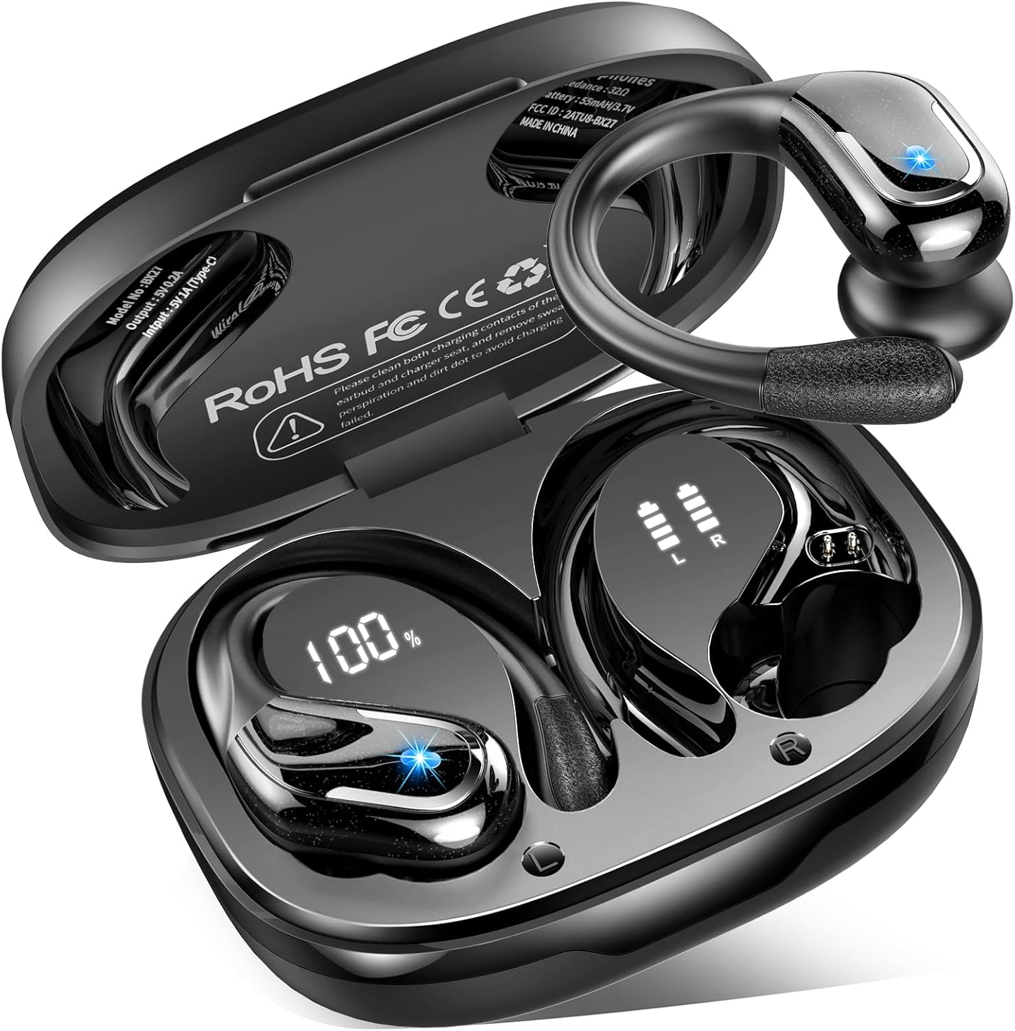 Wireless Earbuds Sport, Bluetooth 5.4 Headphones 2025 Bluetooth Earbuds with 75Hrs Stereo, 4 ENC Mic, Over-Ear Buds with Earhooks Noise Canceling Earphones , IP7 Waterproof Headset for Workout/Running
