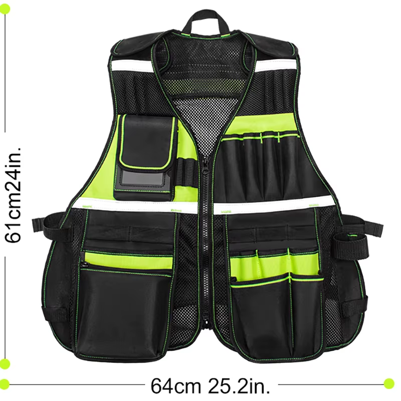 Workwear Allround Work Tool Vest Safety Vest with Multi-Pockets and Zipper Heavy Duty Tool Vest for Electricians