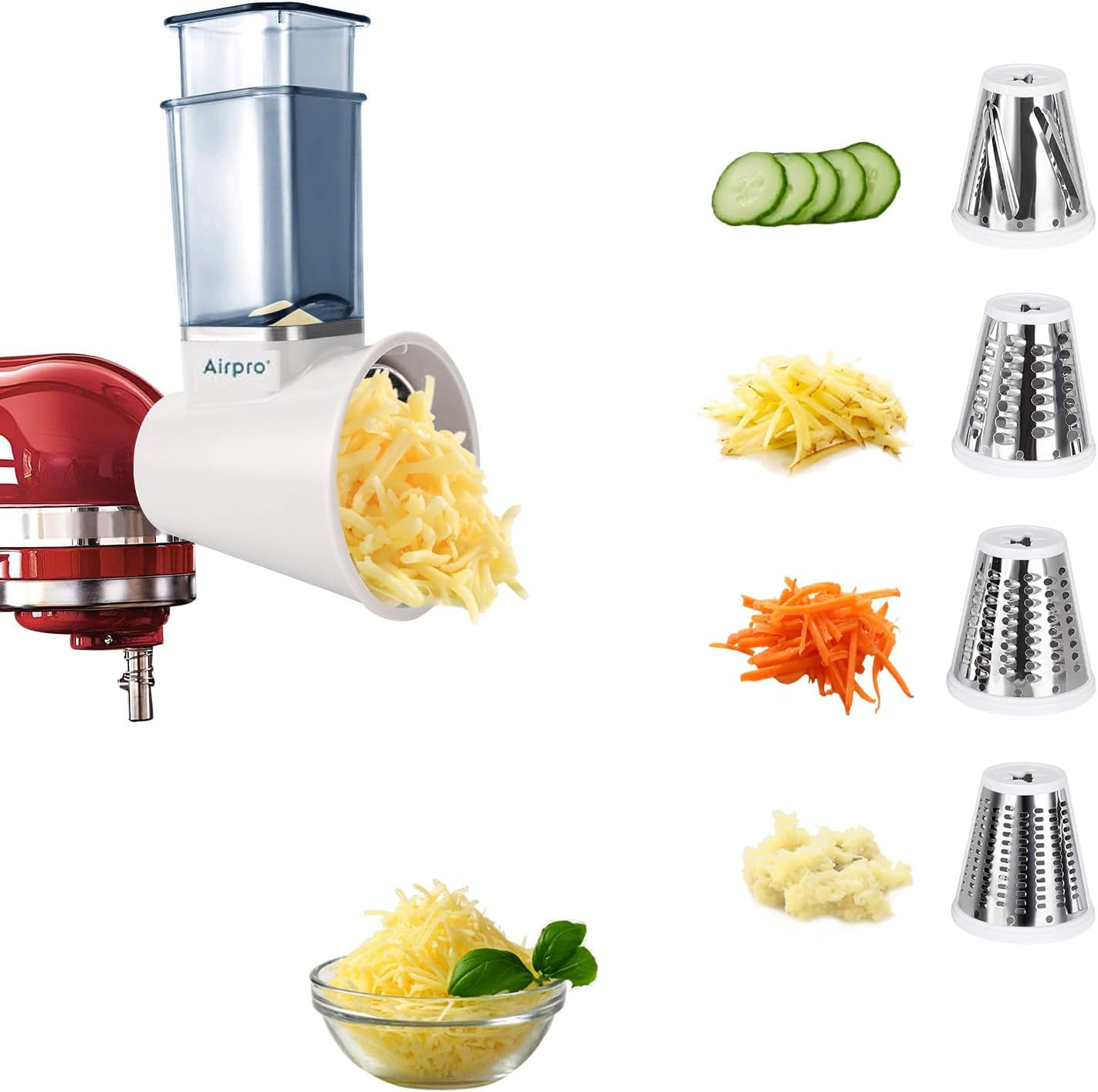 Slicer Shredder Attachment for Kitchenaid Stand Mixer, Salad Machine with Vegetable Slicer, Salad Maker, Food Slicers Cheese Grater Attachments for Kitchenaid Mixer Dishwasher Safe by Airpro,Blue