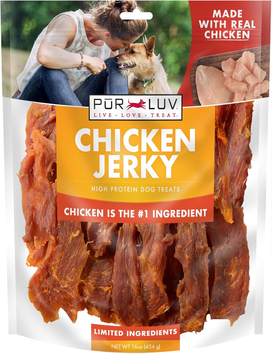 Chicken Jerky Dog Treats, Made with 100% Real Chicken Breast, 16 Ounces, Healthy, Easily Digestible, Long-Lasting, High Protein, Satisfies Dog'S Urge to Chew