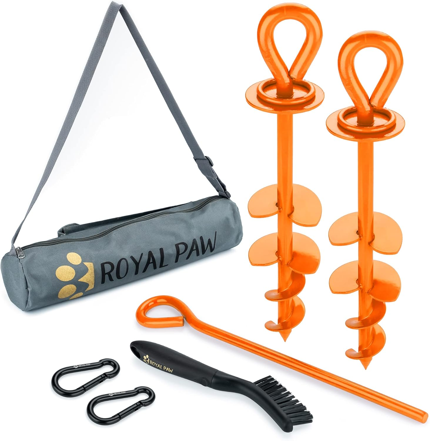 ROYAL-PAW Dog Tie Out Stake - for Large Dogs up to 210 Lbs - Heavy Duty Dog Stake for Yard, Beach & Camping outside - Best in Ground Anchor for a Dog Cable, Leash, Lead or Tether (Orange (2-Pack))