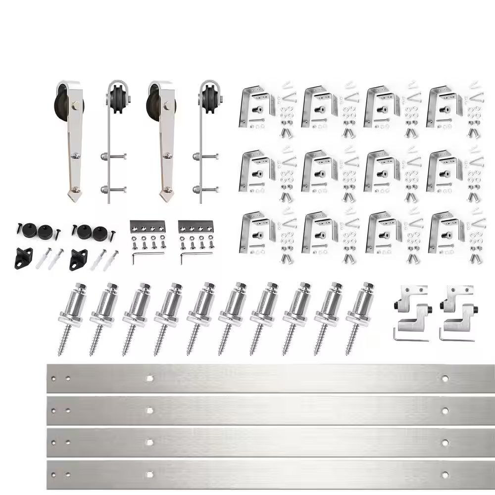 15 Ft./180 In. Brushed Nickel Double Track Bypass U-Shape Sliding Barn Door Hardware Kit - Arrow Design Roller