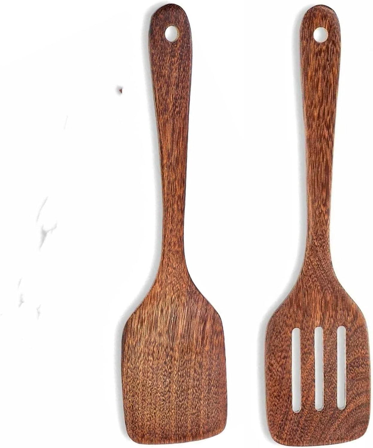 2 Pack 12" Cherry Wood Spatula Turner Set Slotted Wooden Cooking Utensils