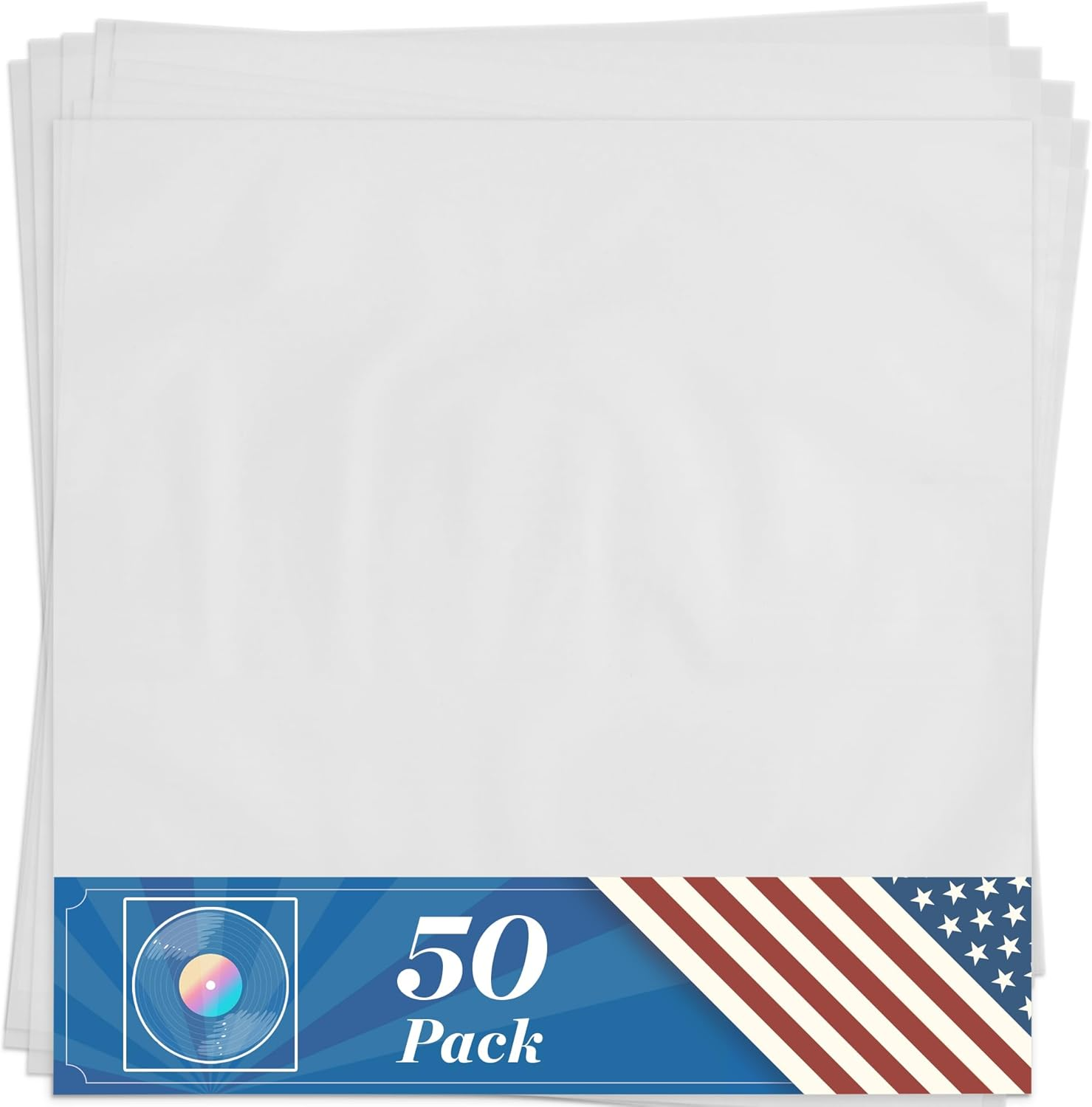 50 Anti Static Inner Record Sleeves for Vinyl LP Records - 12 inch/30 cm, Square, Translucent - Album Record Protective Plastic Covers for Storage - by