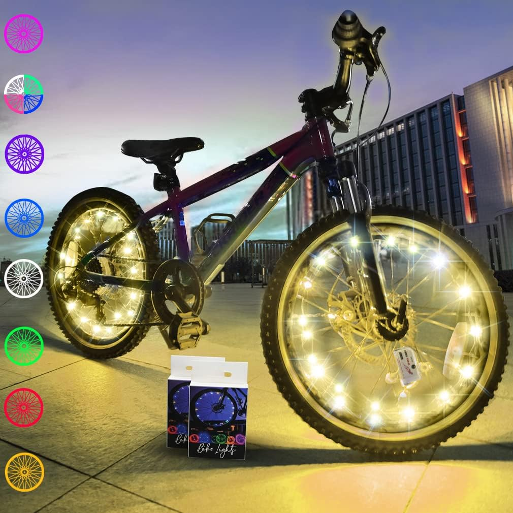 2 Tire Pack LED Bike Wheel Lights Ultra Bright Waterproof Bicycle Spoke Lights Cycling Decoration Safety Warning Tire Strip Light for Kids Adults Night Riding