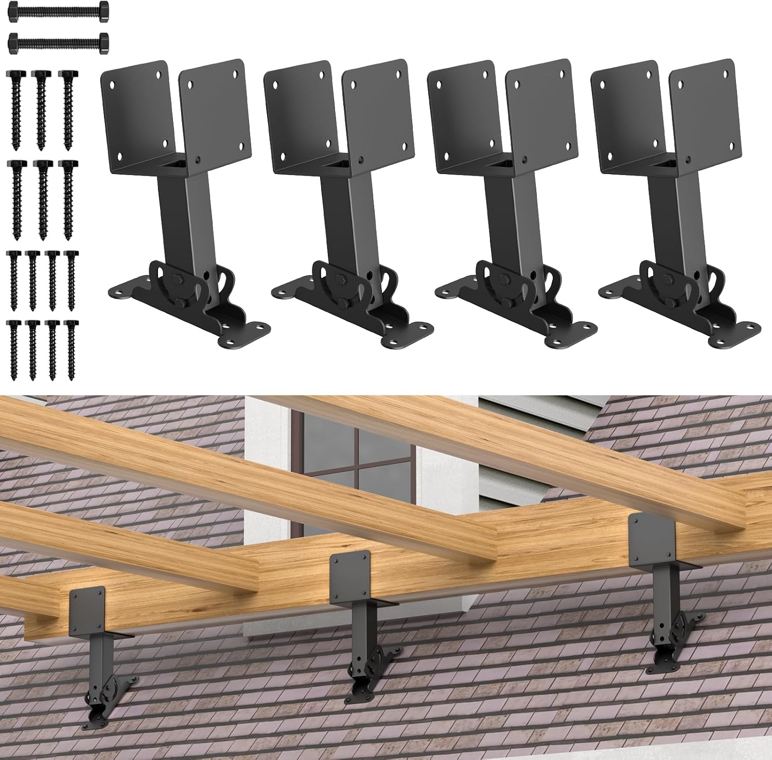 4X4 Heavy Duty Roof Riser Brackets, Adjustable Pergola Brackets 4Pcs