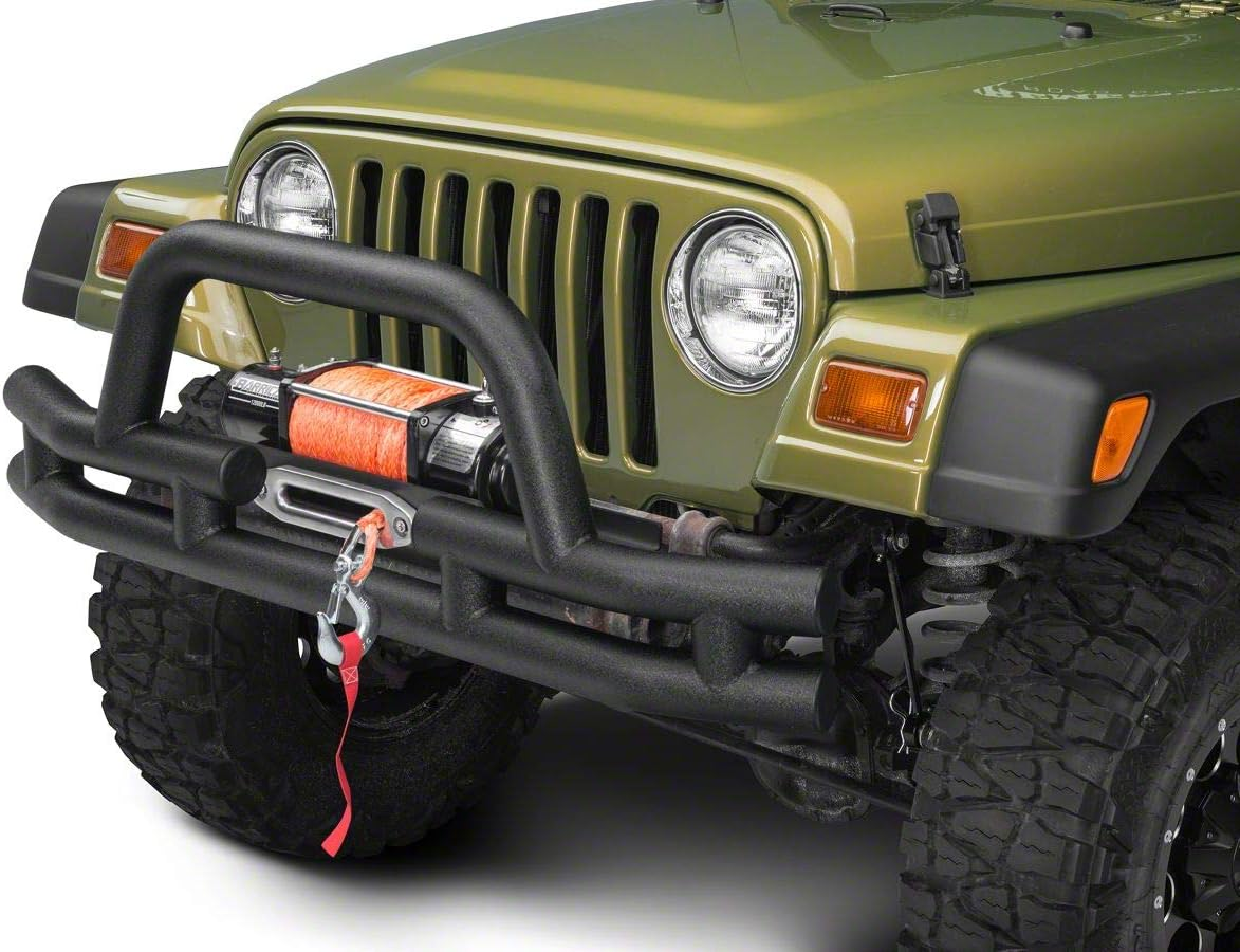Barricade Tubular Front Bumper with Winch Cutout; Textured Black Compatible for 87-06 Jeep Wrangler YJ & TJ
