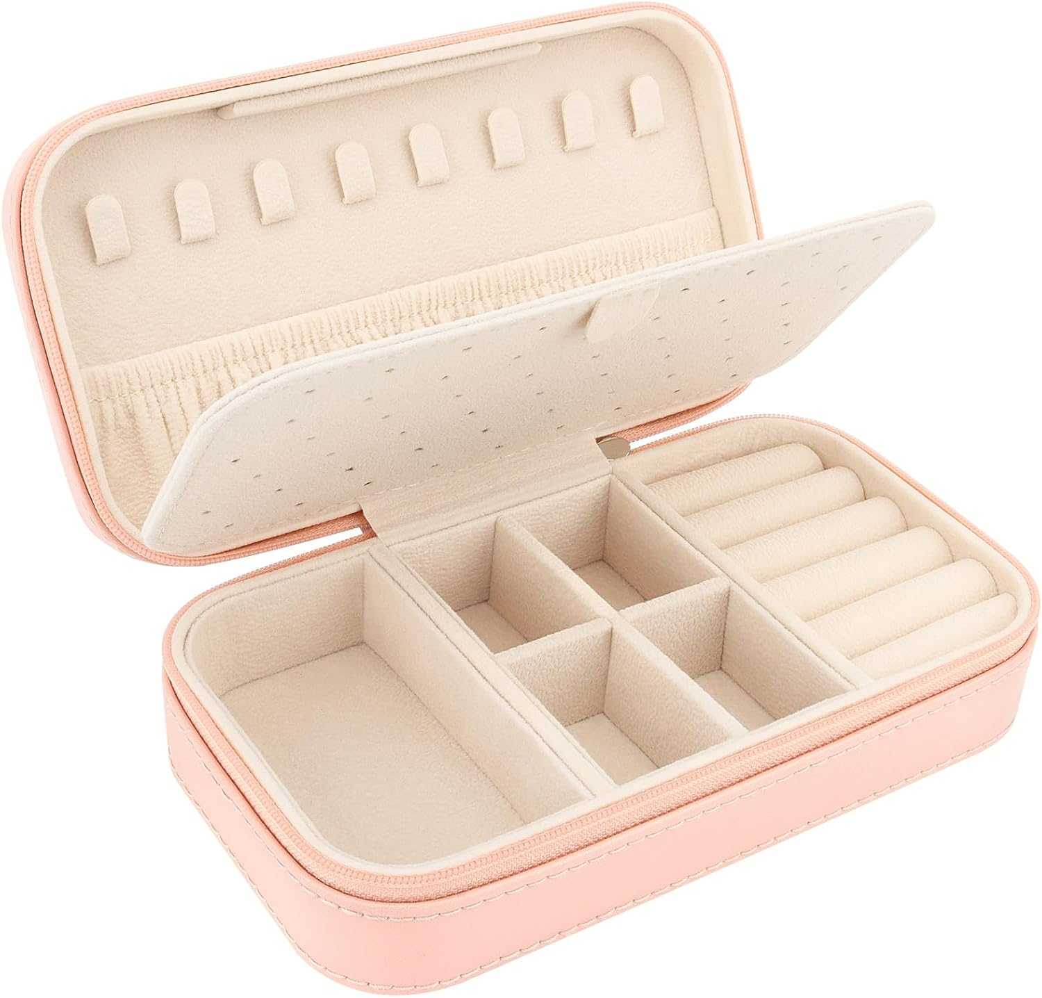 Travel Jewelry Box, PU Leather Portable Jewelry Case, Small Jewelry Boxes for Gifts, Travel Jewelry Organizer for Women Rings Earrings Necklaces Bracelets (Dusty Pink)