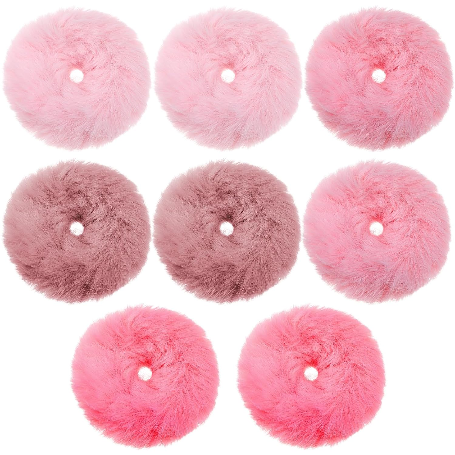 8 PCS Pink Pom Hair Ties Fuzzy Furry Faux Rabbit Fur Scrunchies Hairties Ponytail Holders Furry Hairtie Fluffy Hair Accessories Elastic Bobbles Hairbands for Girls Women
