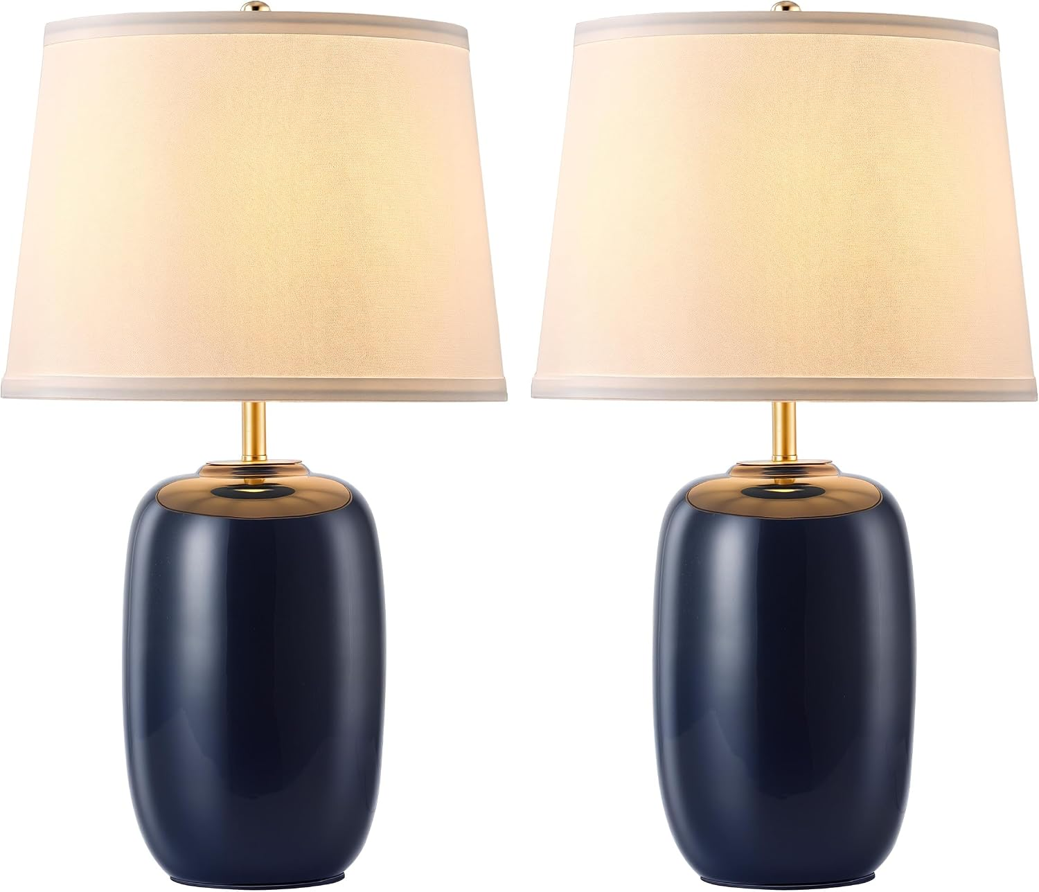 PUSU 22 Inch Blue Ceramic Table Lamps Set of 2, Fabric Lampshade Living Room Office Desk lamp, E26 Socket Rotary Switch Lighting for Bedroom, Nightstand, Reading, Office, Study, Corner, Home Decor