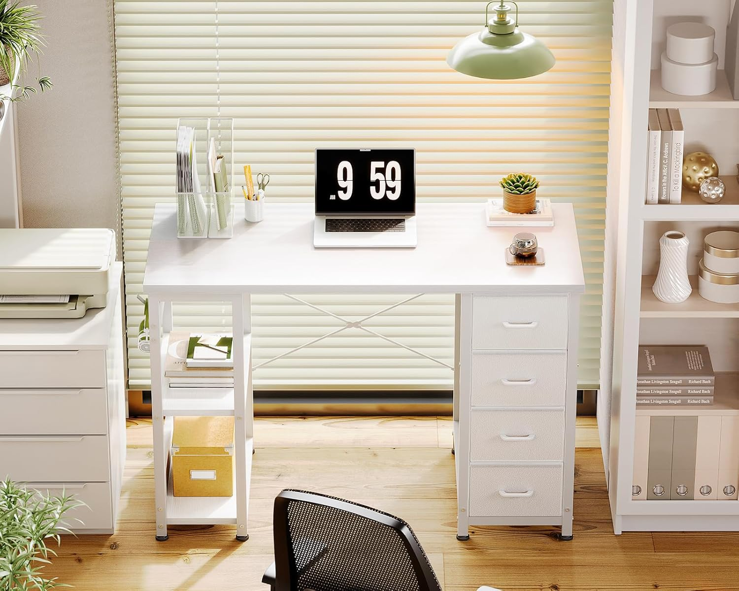 ODK 40Inch Computer Desk with 4 Fabric Drawers and 2 Storage Shelves,Reversib... - Picture 7 of 14