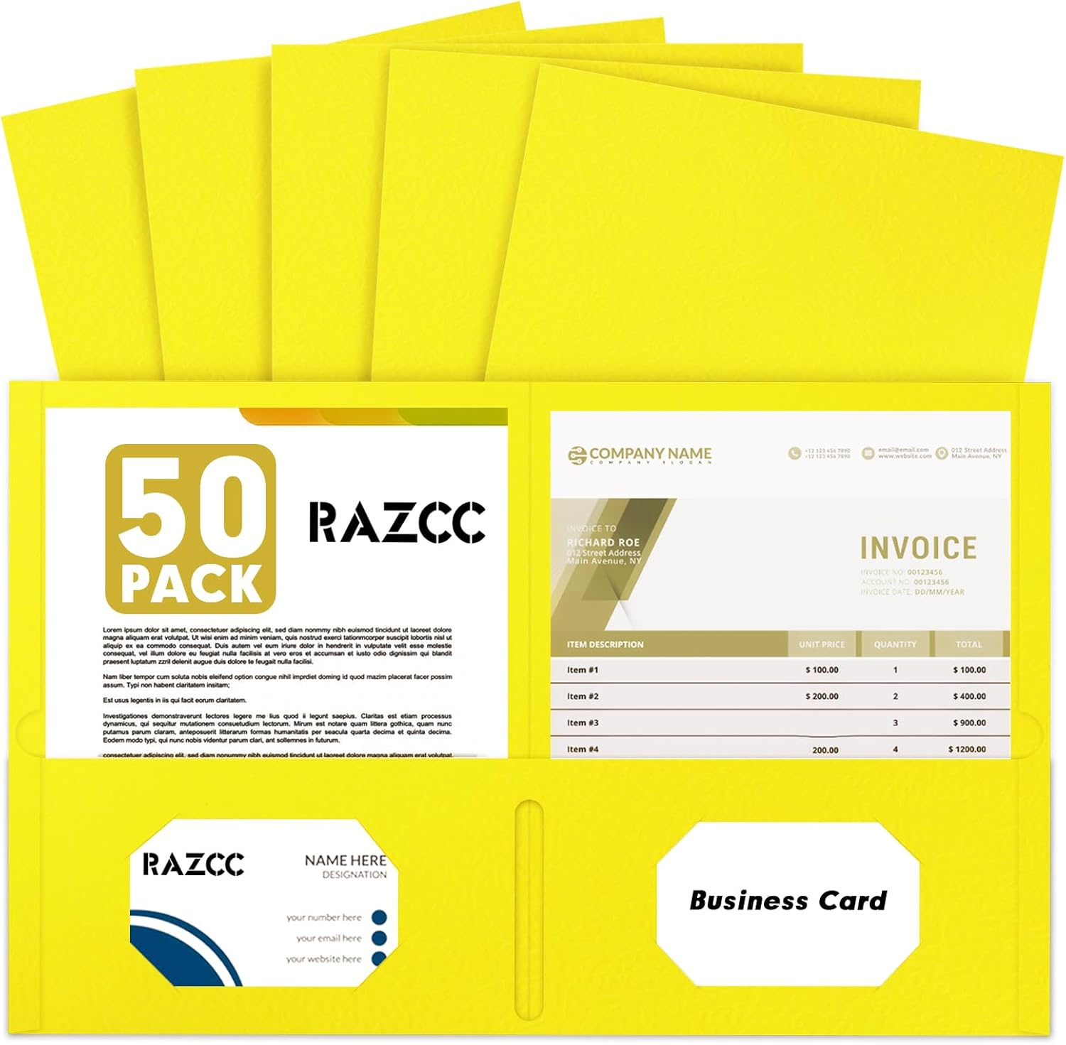 50 Pack 2 Pocket Folders - Letter Size, Yellow