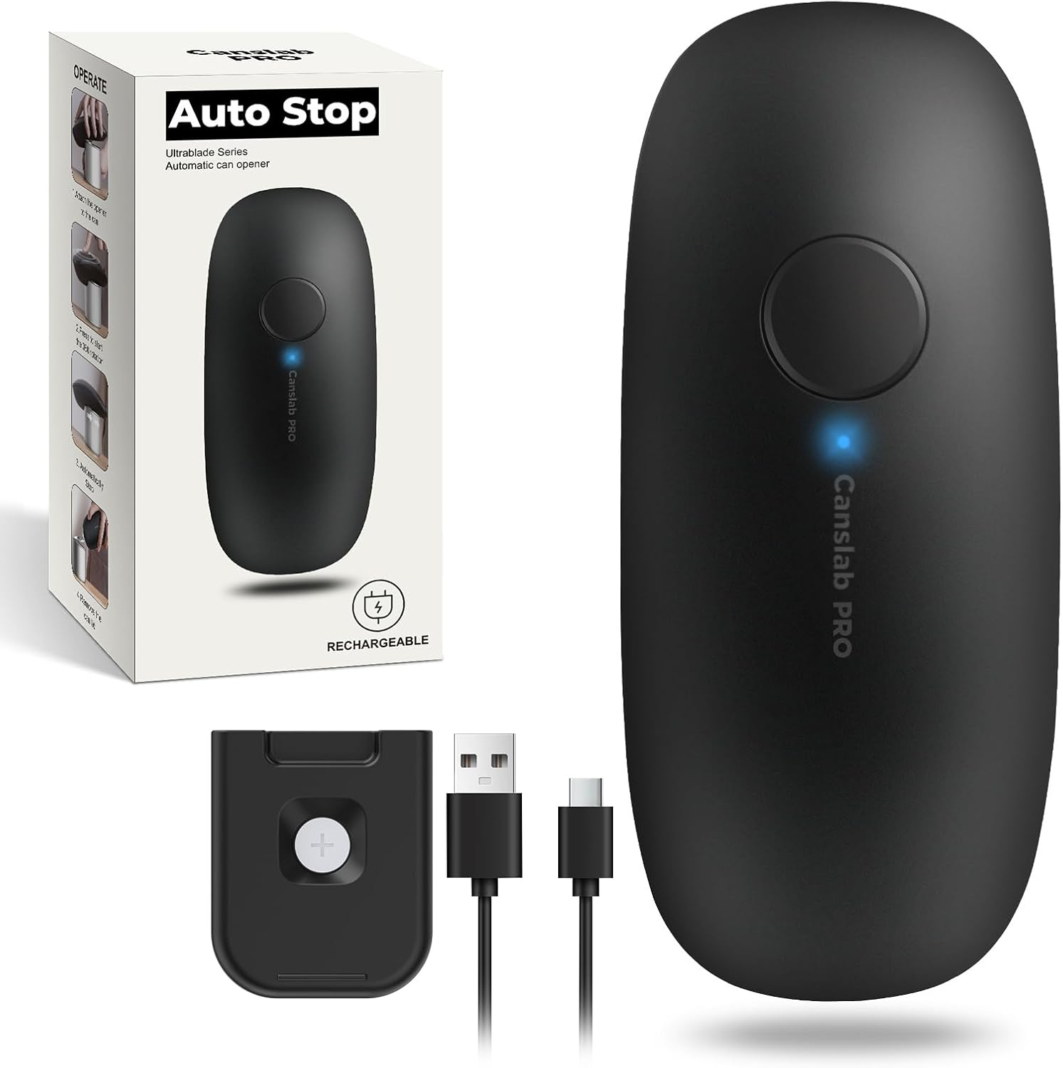 Abrelatas electrico Ultrablade PRO auto-parada recargable un toque corte lateral