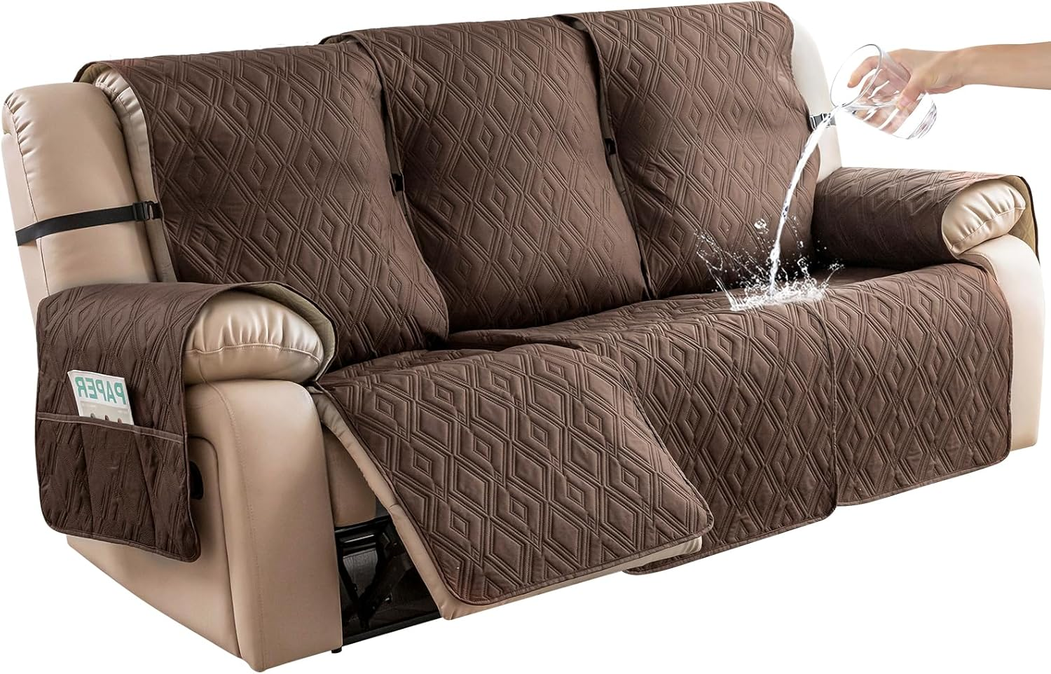 Waterproof Reclining Couch Cover 3 Seat, Recliner Sofa Covers Non-Slip Recliner Couch Cover Furniture Protector with Elastic Straps for Pets, Dogs (Chocolate, Recliner Sofa)
