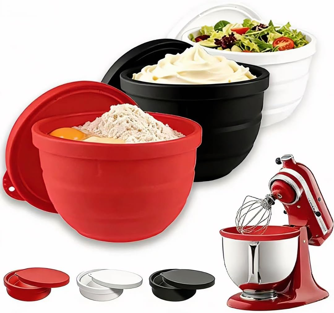 Silicone Bowl Liners Foldable for 5 Qt Kitchenaid Mixers, 3 Liners with Lids, Replacement Mixer Accessories, Food-Grade Mixing Bowls for Kitchen Baking Dough Storage Container