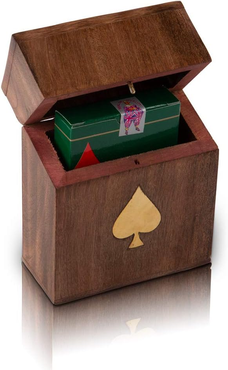 Birthday Gift Ideas Handcrafted Classic Wooden Playing Card Holder Deck Box Storage Case Organizer With Premium Quality 'Ace' Playing Cards Anniversary Housewarming Gift Ideas For Men & Women (Spade)