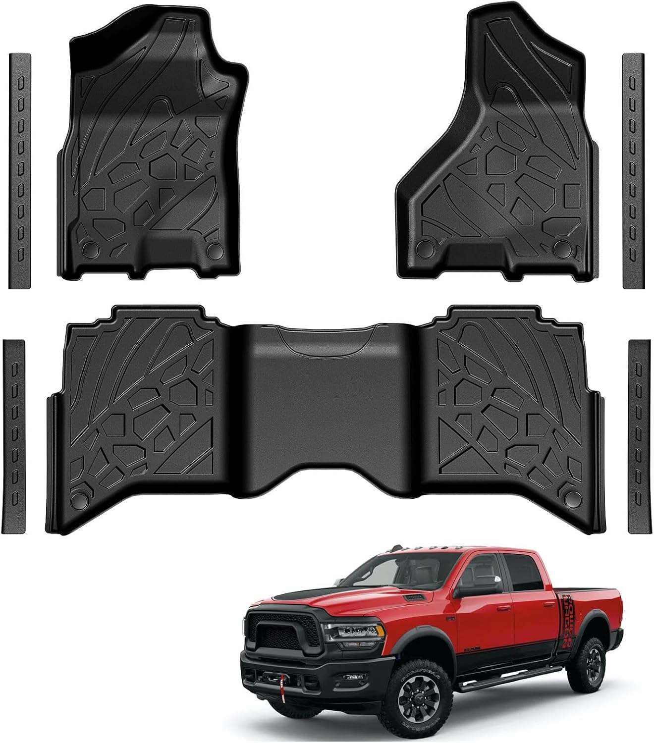 Floor Mats for 2019-2025 2026 Dodge Ram 2500/3500 Crew Cab with Bucket Seat (Not for PTO KIT Models), TPE All Weather Durable Floor Liners Door Sill Guards for Dodge Ram 2500