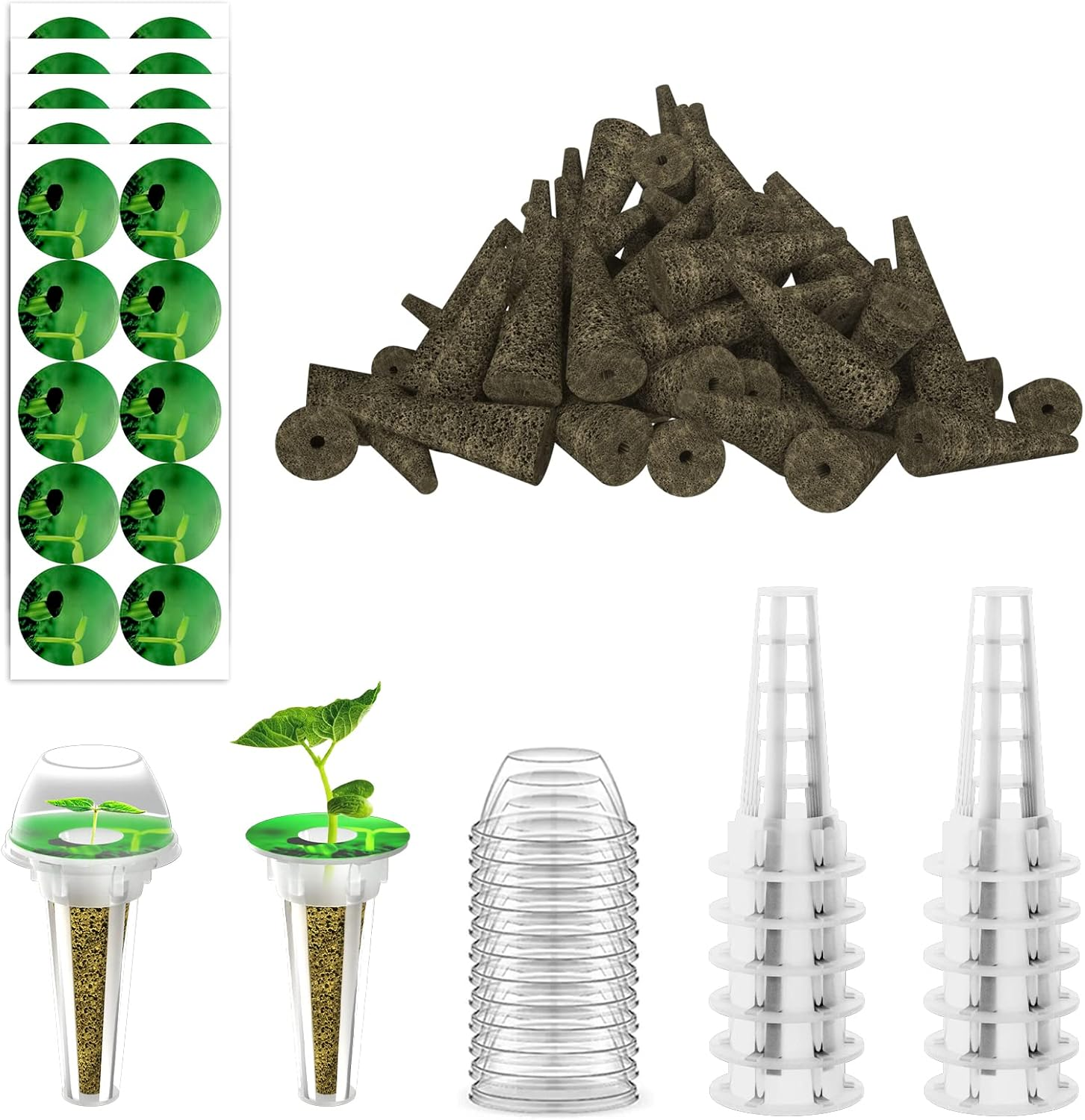 124 pcs Seed Pod Kit for Aerogarden, Grow Anything Kit for Hydroponics, Hydroponics Supplies with 50 Grow Sponges, 50 Pod Labels, 12 Baskets, 12 Planting Domes, Compatible with IDOO