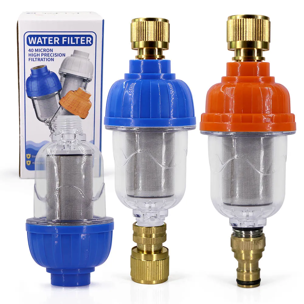 40μm Prefilter Garden Faucet Filter with 16mm Brass Quick Connector Build-in 316 Stainless Steel Screen Irrigation Taps Adapter