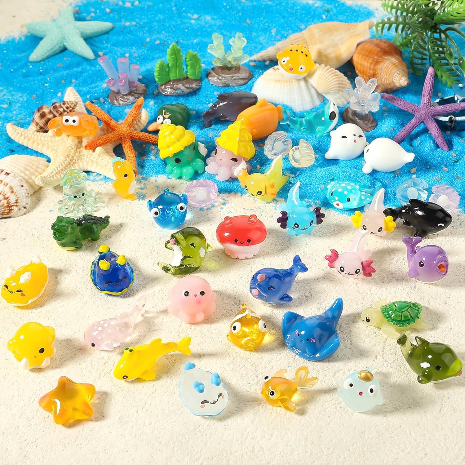 48Pcs Mini Ocean Resin Animals Tiny Sea Animals Figurines Marine Miniature 