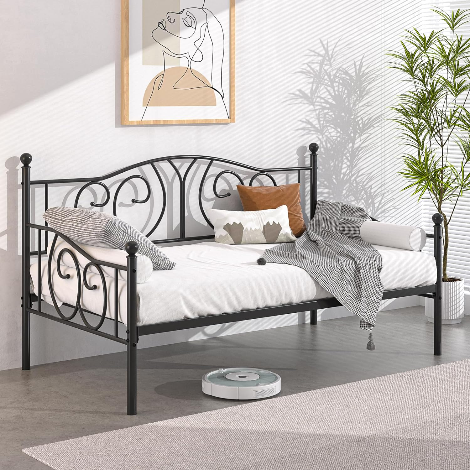 Twin Metal Daybed Frame with Classic Headboard, Black Sofa Bed