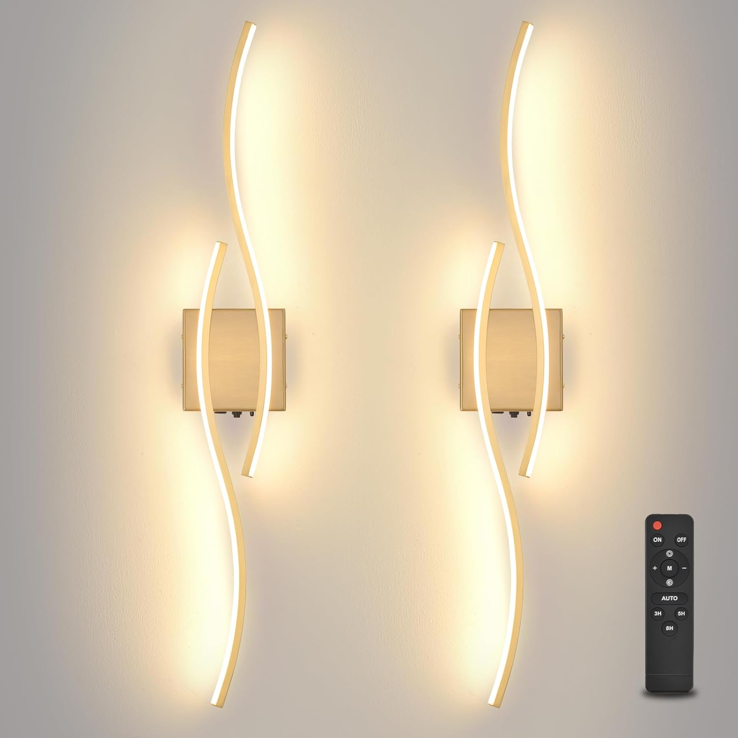 Battery Powered Wall Sconces Set of 2, Gold 31.4