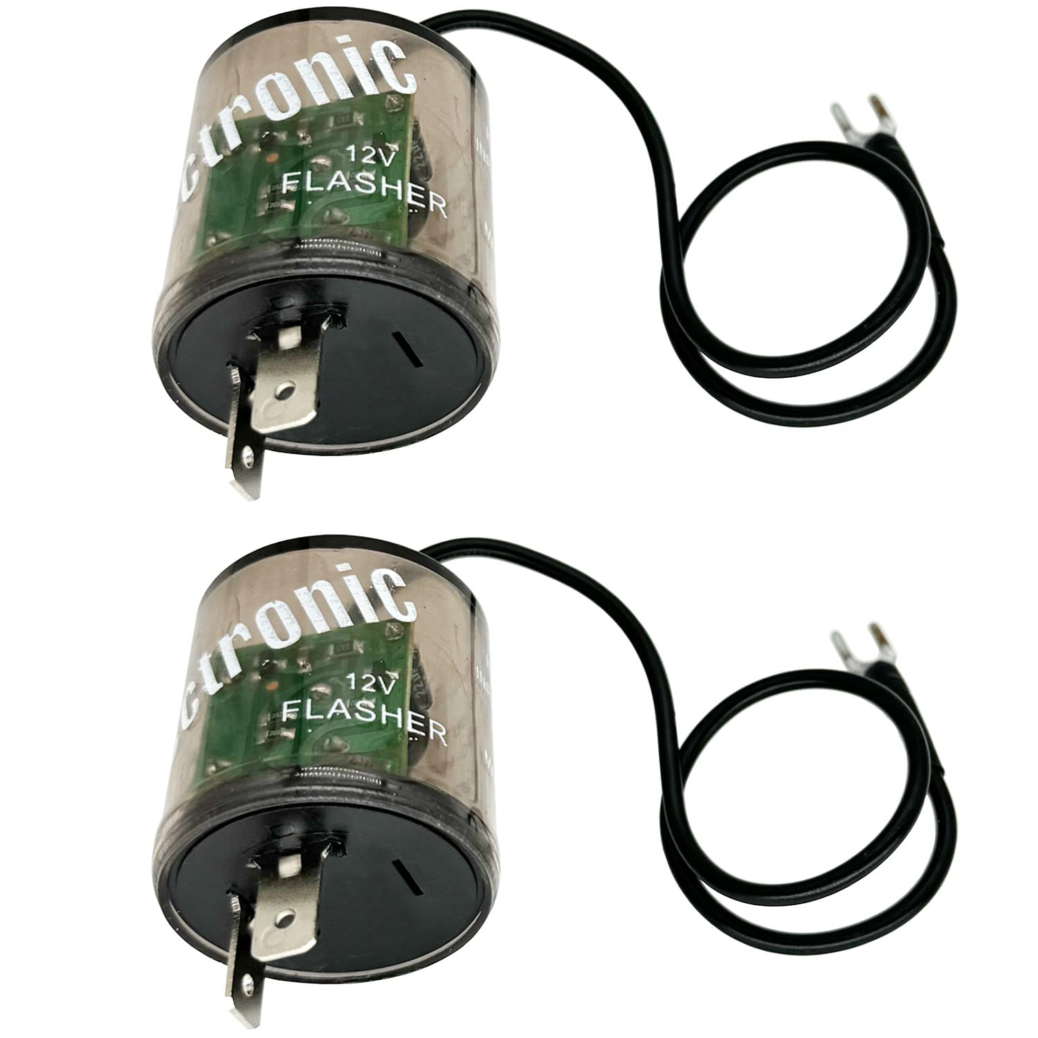 2-Pin 12Vdc LED Flasher Relays with Ground Wire, Pack of 2