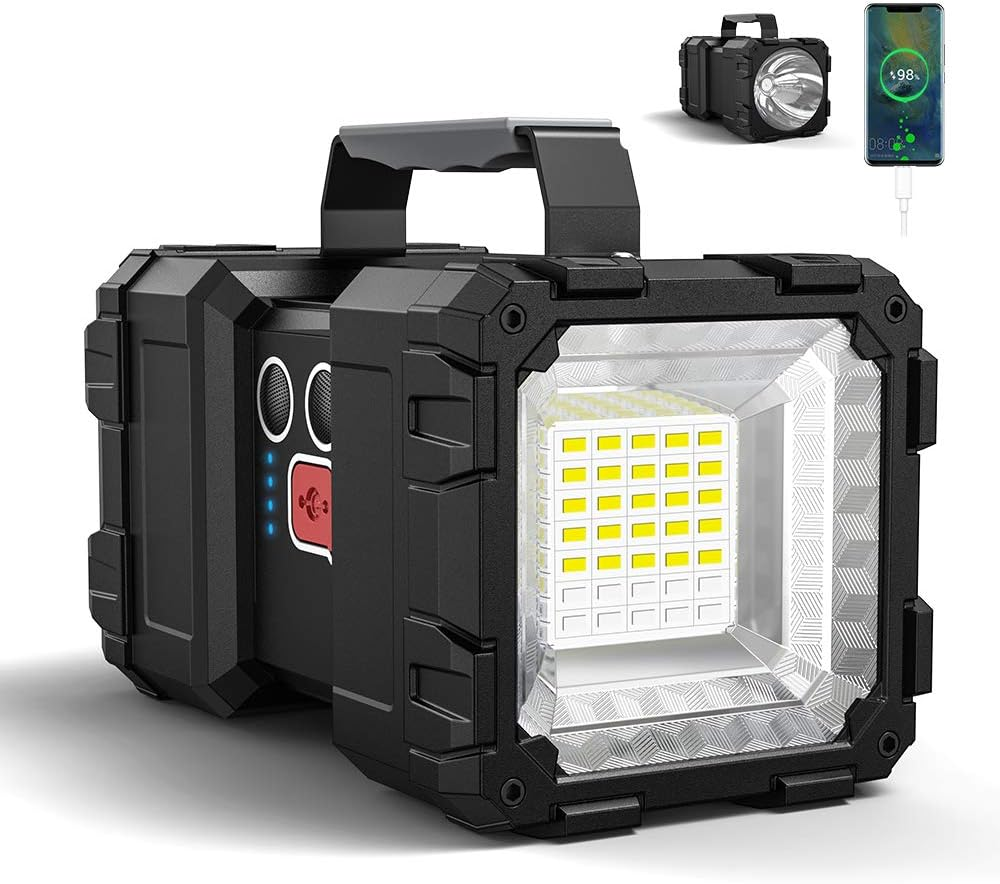 Bright Rechargeable Flashlight, Portable Handheld Spotlight Searchlight 10000Mah 1200LM with 3+4 LED Lights Modes, Waterproof Flashlight with USB Output Power Bank