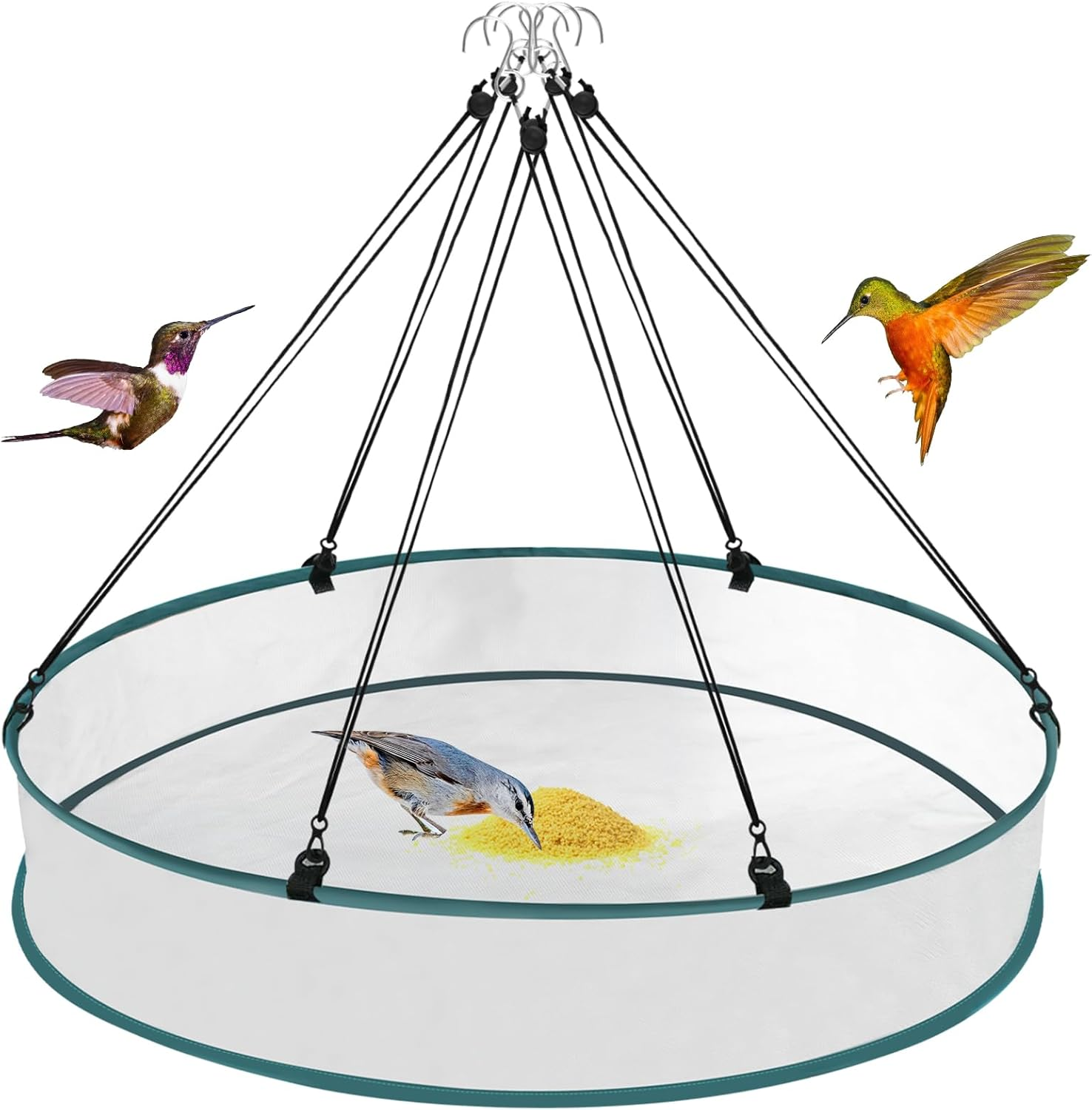 24 Inch Large Bird Seed Catcher Tray for Hanging Bird Feeder Platform, Birds Feeder Trays with Adjustable Hanging Hoop for Outdoor Garden Lawn