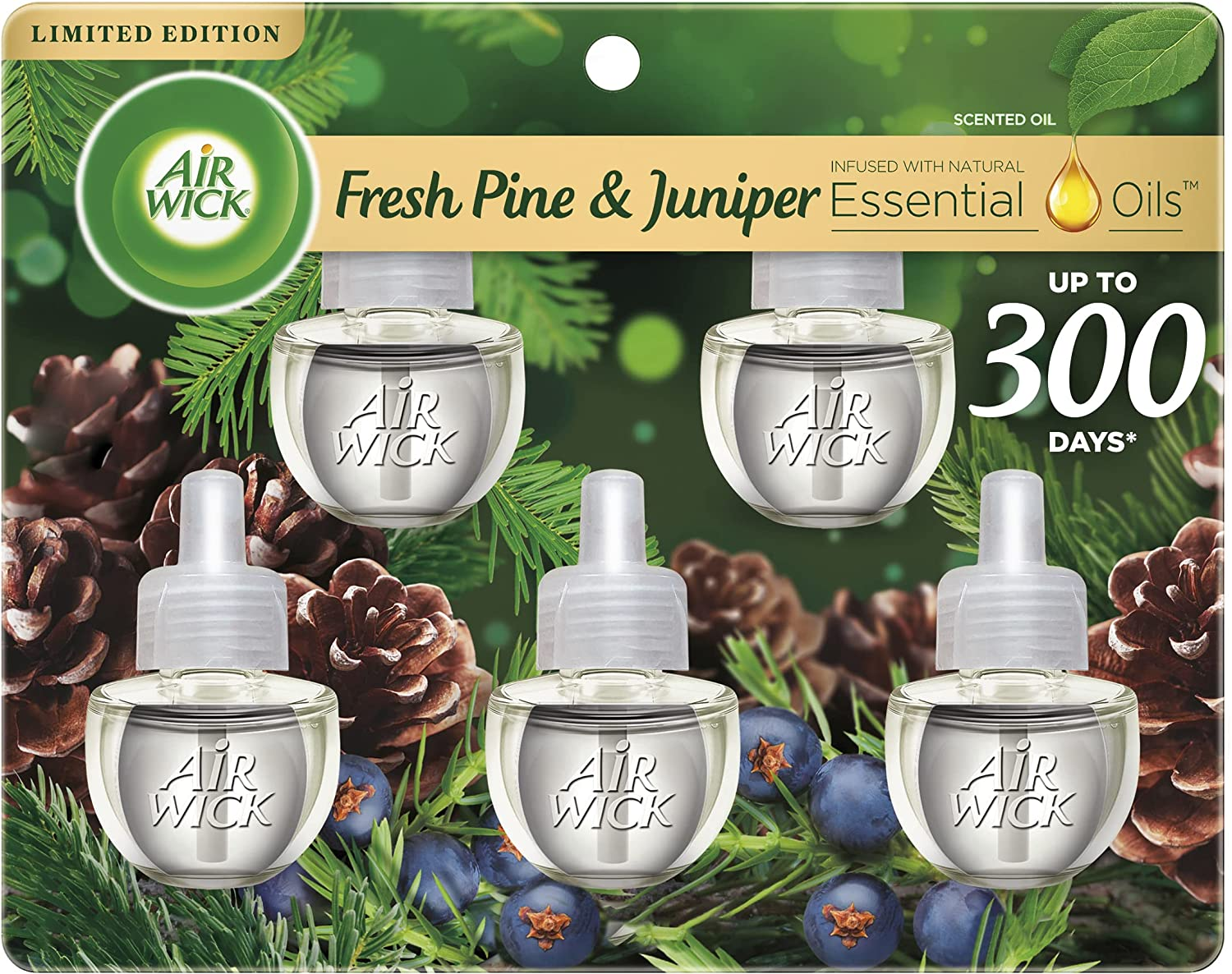 Air Wick Plug in Scented Oil Refill, 5 Ct, Fresh Pine and Juniper, Air Freshener