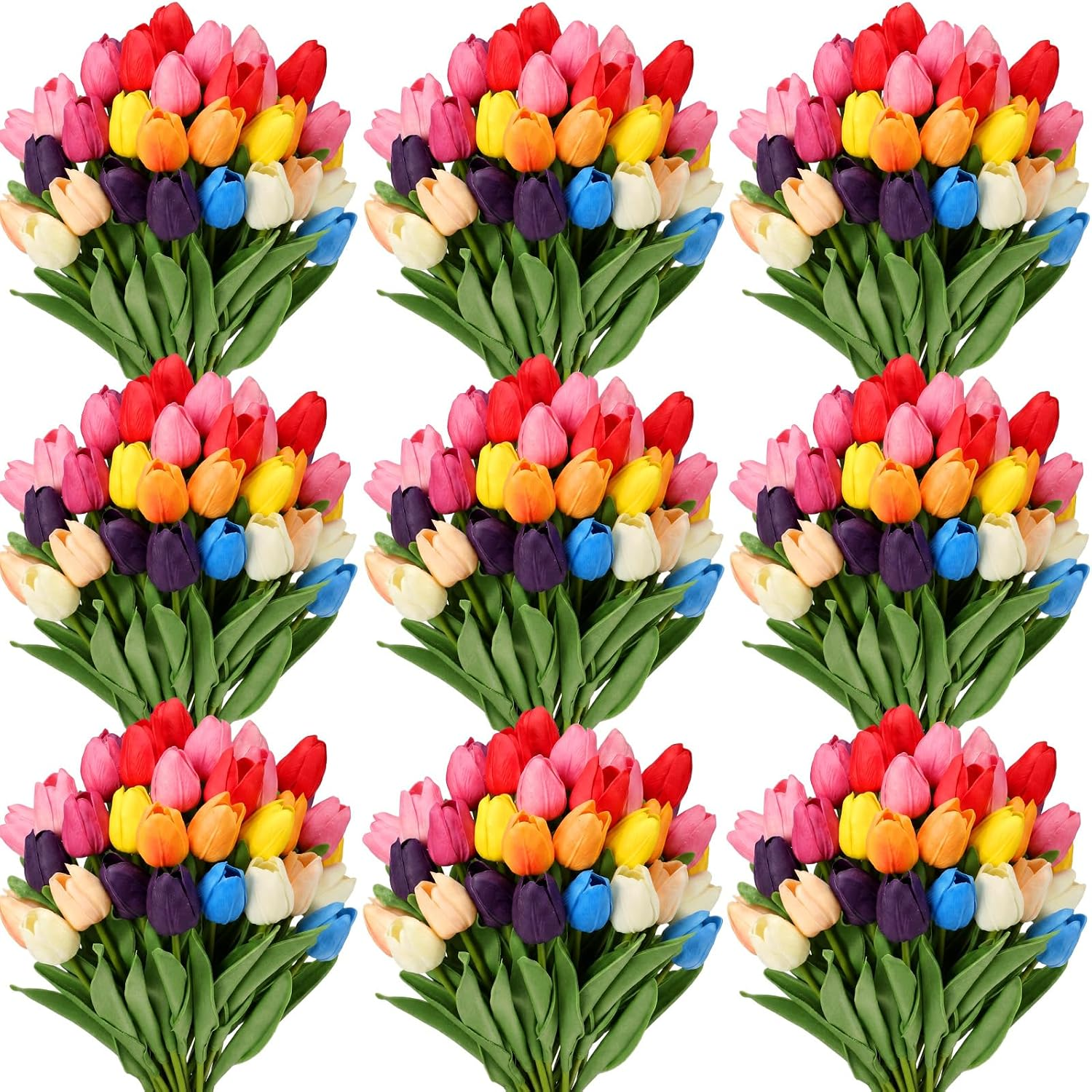 200 Pcs White Artificial Tulips Bulk PU Faux Tulips with Stem Bouquet Centerpieces Fake Flower for Wedding Arrangement Bouquets Party Decorations(Colorful)