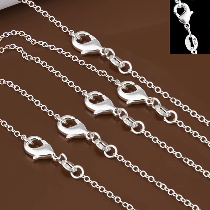 5pcs/lot 925 Sterling Silver Chain necklace,Fashion / DIY Jewelry Rolo Chain 1mm Necklace 16 18 20 22 24