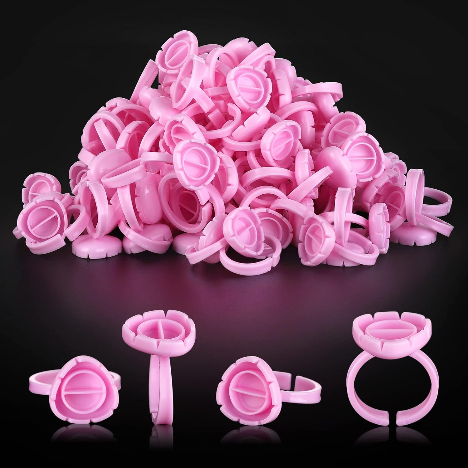 Glue Rings for Eyelash Extensions Glue Rings  100PCS Smart Lash Rings Blooming Eyelash Glue Holder Volume Fanning Cup for Lash Extension Supplies, Pink