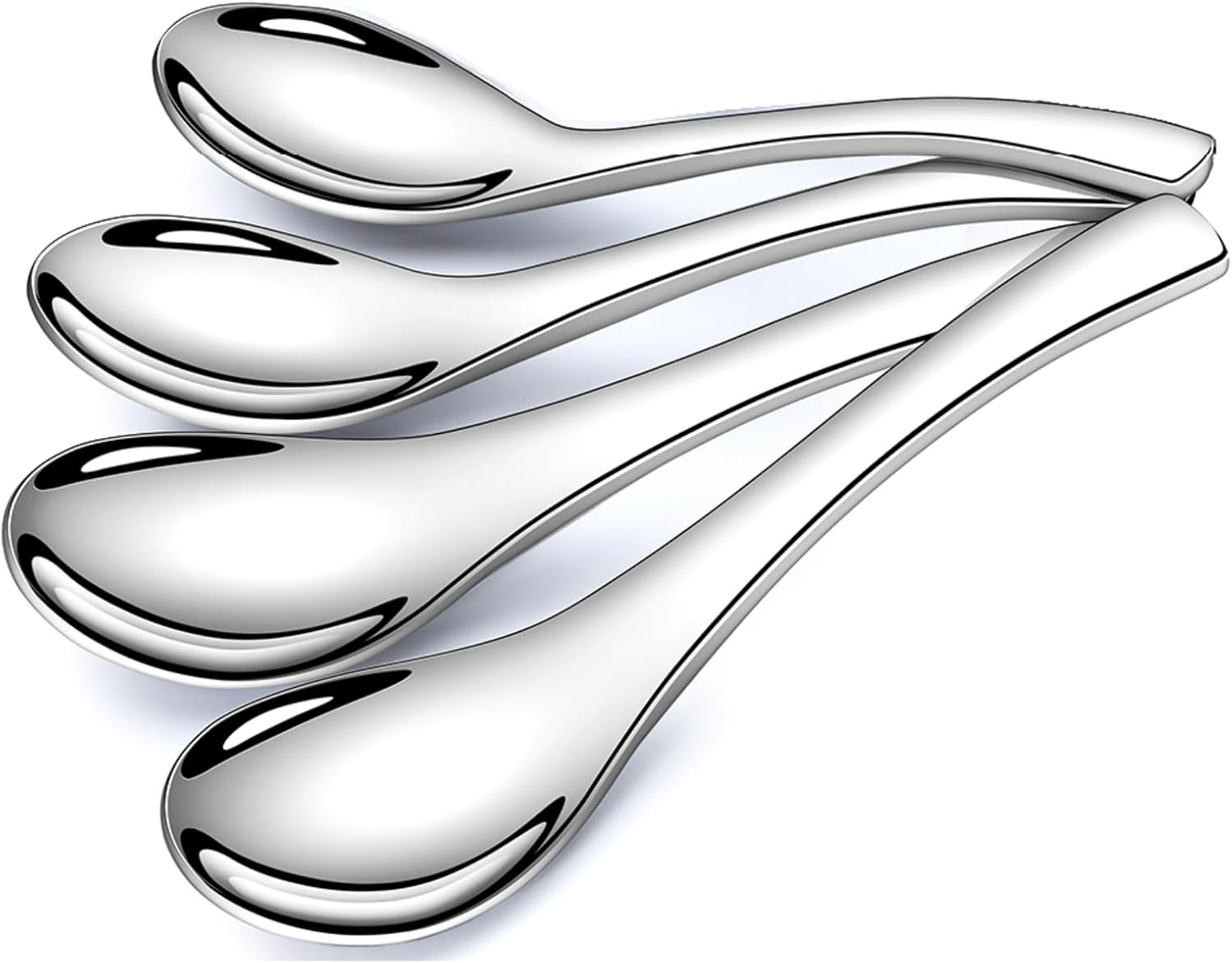 Soup Spoons,Stainless Steel Table Spoon 6 Inch,Chinese Spoon Heavy Duty Asian Soup Spoon Short Handle Ramen Spoons for Soup Rice Tea Milk,Dishwasher Safe,Set of 4,Sliver Sliver Soup Spoons