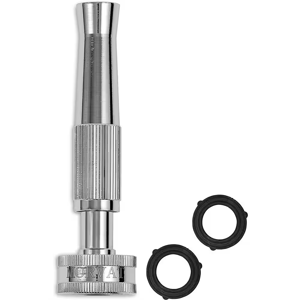 Nickel Plated Brass Heavy-Duty Twist Garden Hose Nozzle, Adjustable Power Sprayer, Fits Standard Hoses, Garden Sprayer