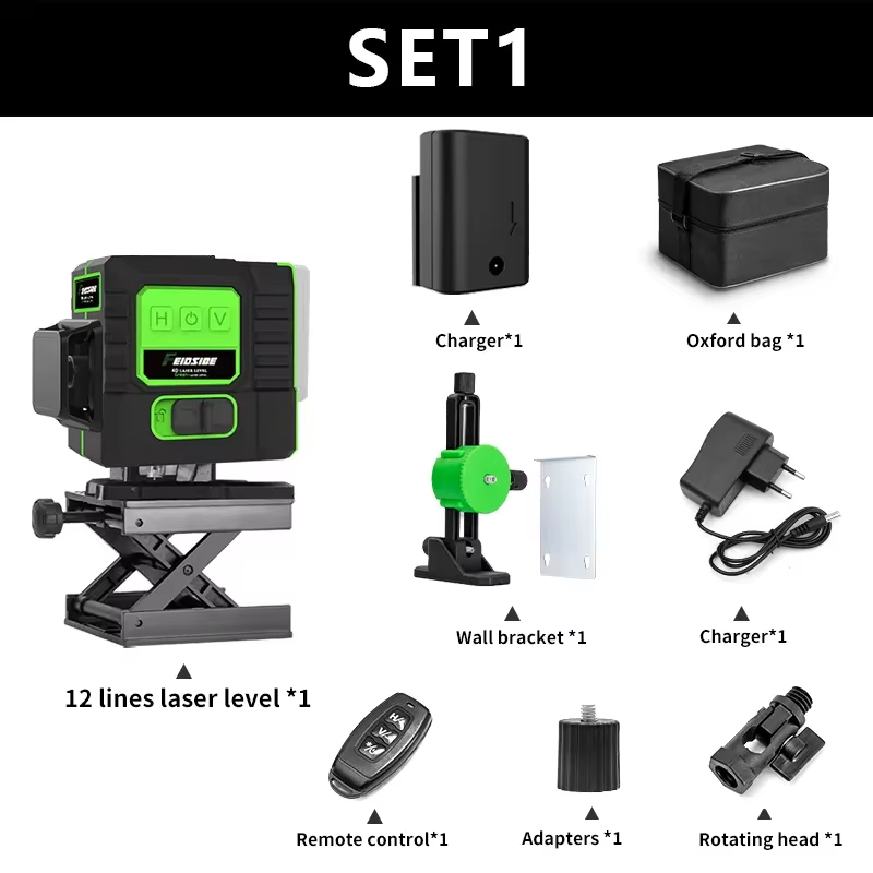 -Niveau Laser 4D/3D, 16/12 Lignes, Ligne Verte Auto-Abrasive, 360 Horizontal Et Vertical, Super Injuste