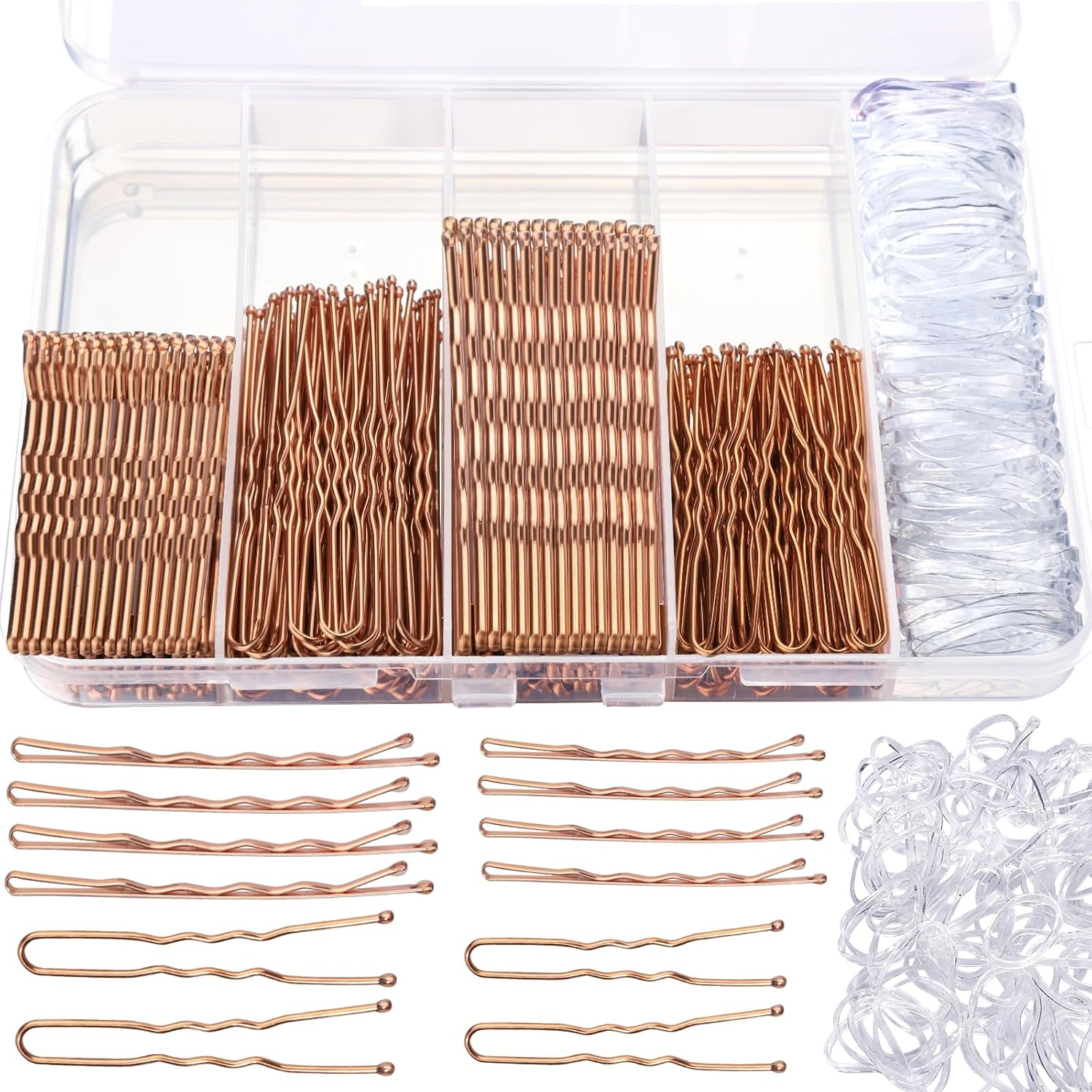 300PCS Rose Gold Bobby Pins & Hair Bands Kit