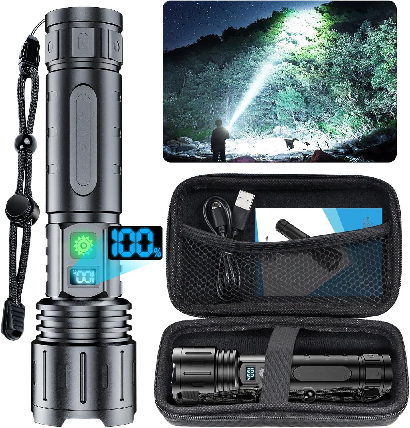 20000 Lumens Rechargeable Flashlight - Waterproof - 20H Runtime