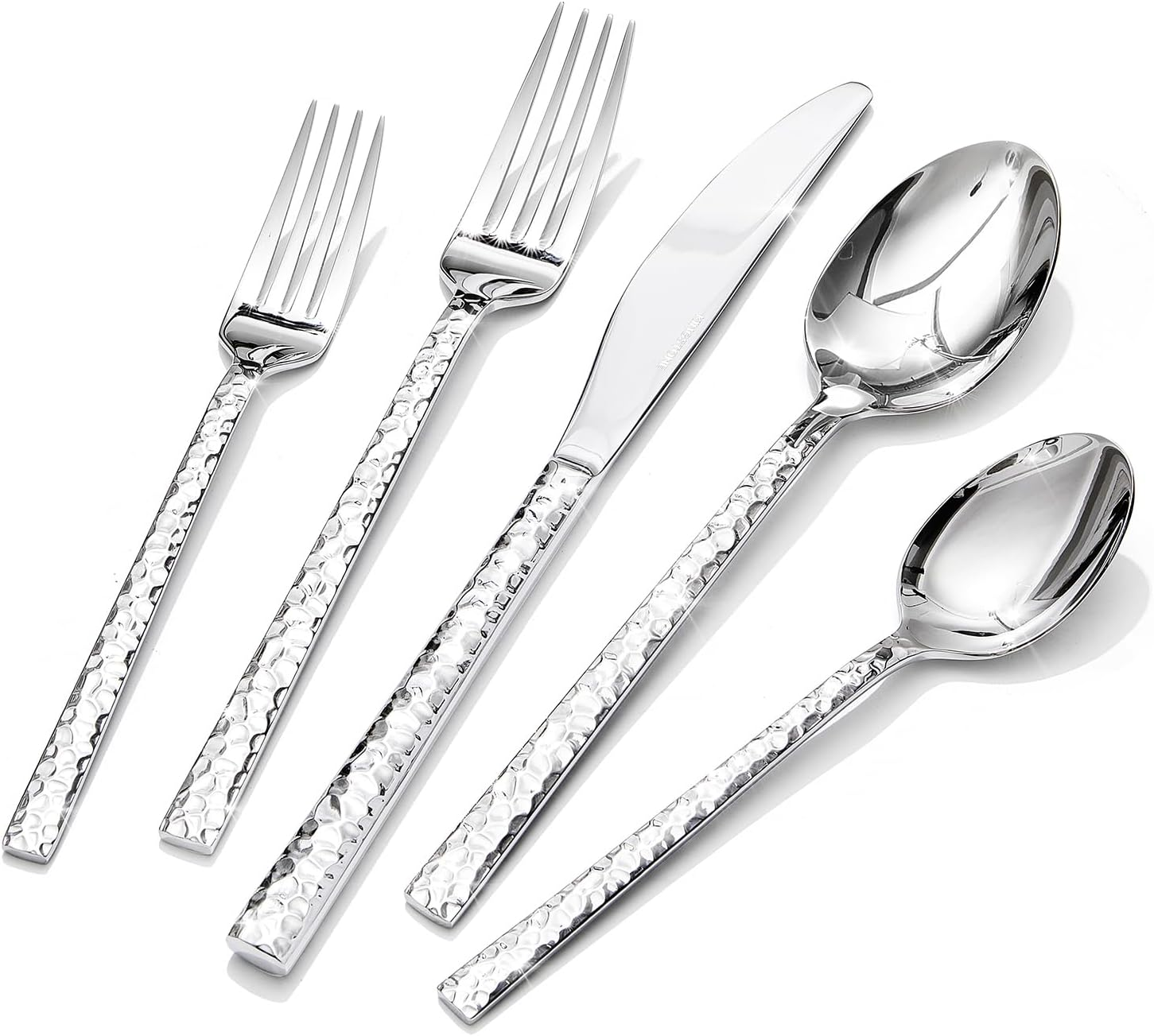 20 Piece Hammered Silverware Set, 18/10 Stainless Steel Flatware Set for 4, Cutlery Set for Home, Party, Wedding, Mirror Polished Dishwasher Safe