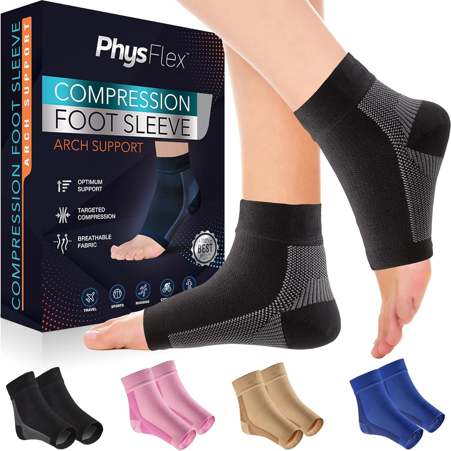 Compression Socks for Plantar Fasciitis Relief - 1 Pair - Large